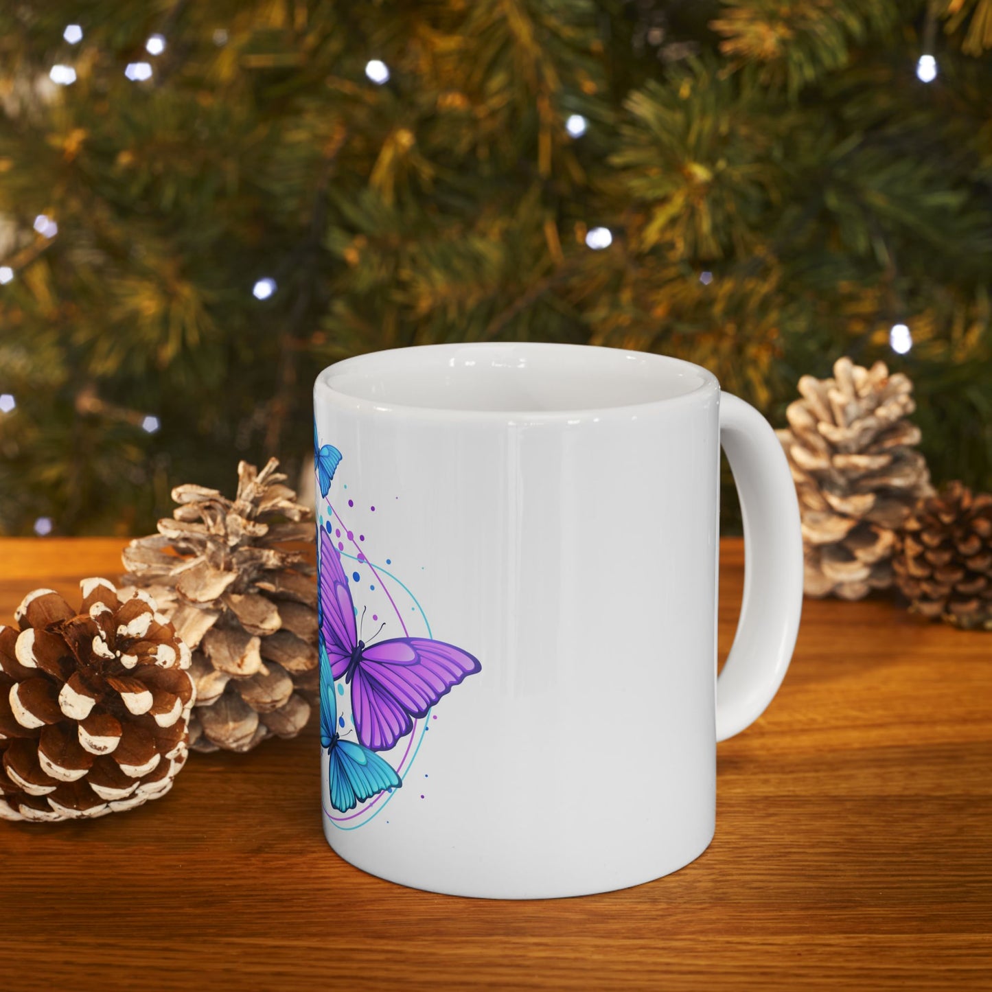 Butterfly Dreams Ceramic Mug, Colorful Butterfly Mug, Blue and Purple Mug, Nature Lover Gift, Spring Decor, Eco-Friendly Coffee Cup