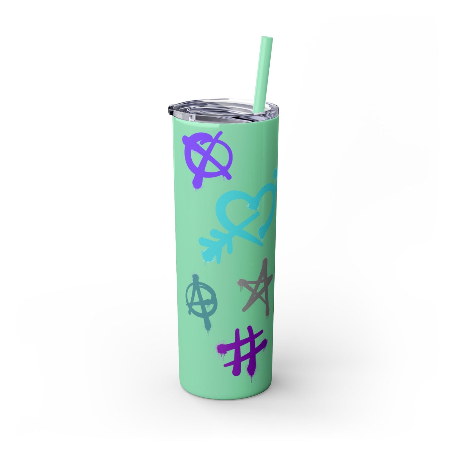 Trendy Skinny Tumbler with Straw, 20oz | Unique Graffiti Style Drinkware for Teens, Gifts, Parties, and Everyday Use