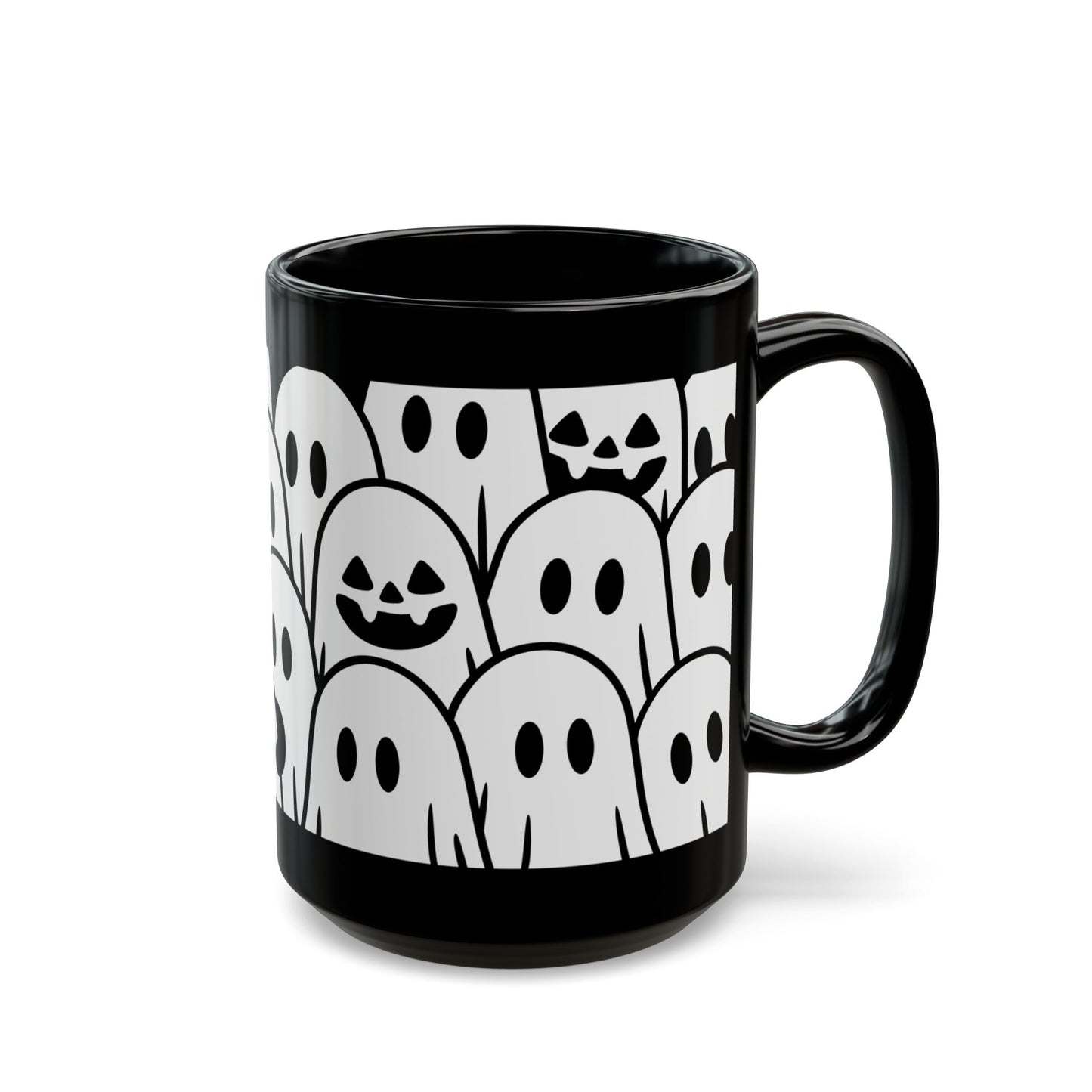 Halloween Ghosts Black Mug - Spooky Coffee Cup, Cute Mug for Halloween, Ghost Lovers, Unique Gift, 11oz & 15oz options