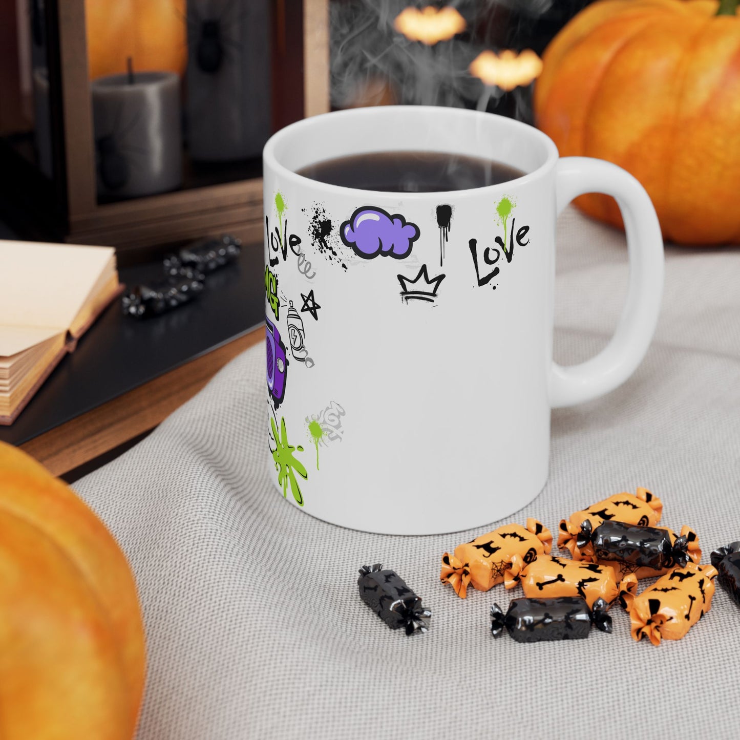 Trendy LOVE Graffiti Ceramic Mug, Unique Gift for Teens, Street Art Coffee Cup, Fun Drinkware for Birthdays, Cool Personalized Cup