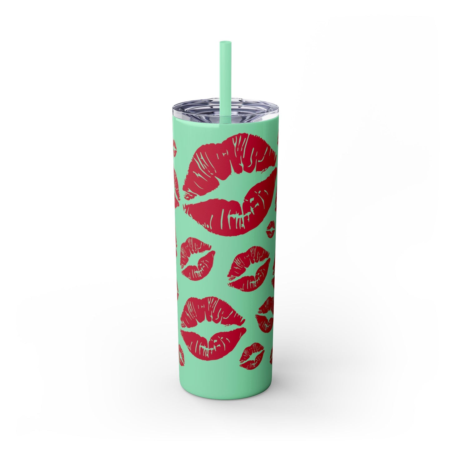 Red Lips Kiss Mark Skinny Tumbler, 20oz | Kiss Print Drinkware | Cute Gift for Her | Travel Mug | Valentine's Day, Wedding Favor
