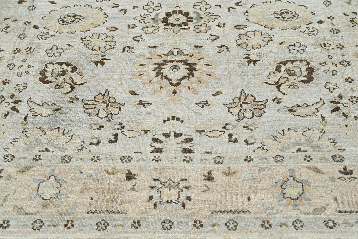 LoomBloom 6'0''x8'10" Gray Beige Hand Knotted Traditional Oushak Wool Oriental Area Rug-4