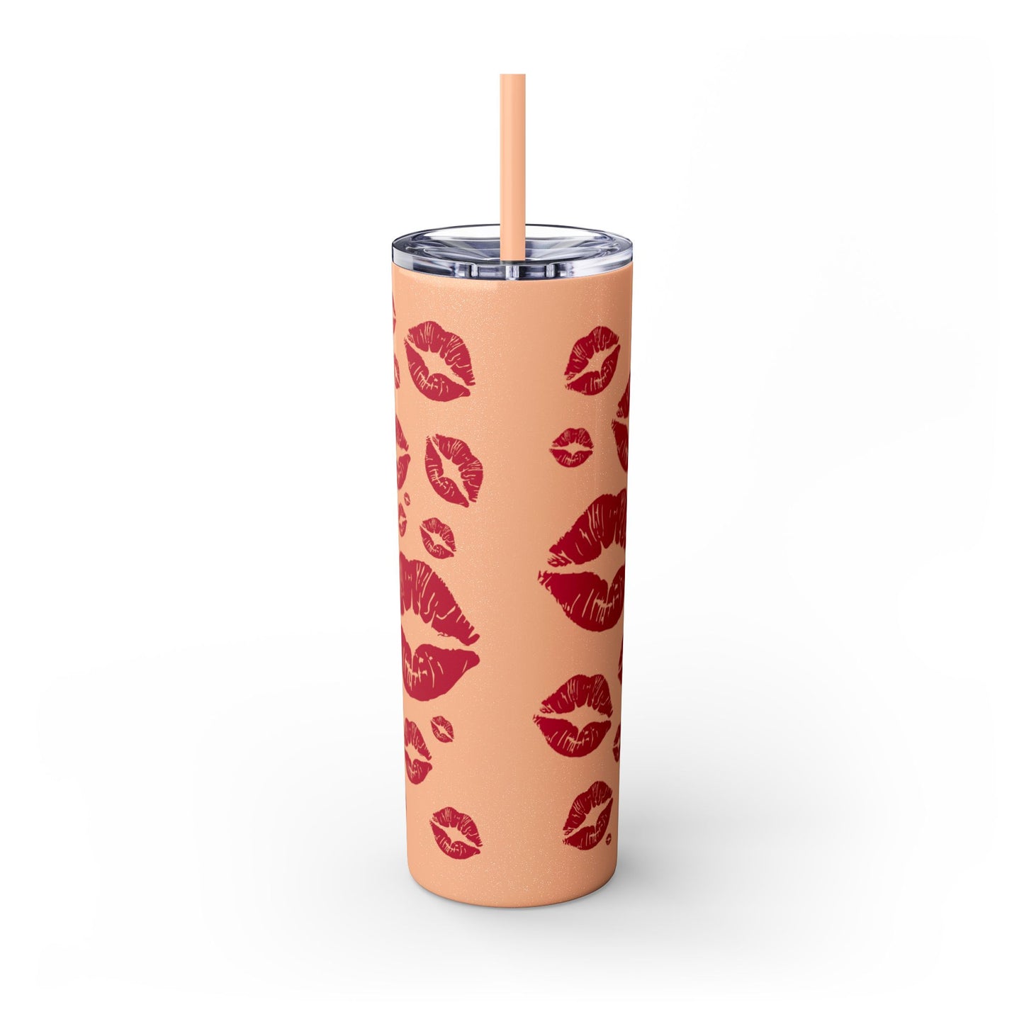 Red Lips Kiss Mark Skinny Tumbler, 20oz | Kiss Print Drinkware | Cute Gift for Her | Travel Mug | Valentine's Day, Wedding Favor