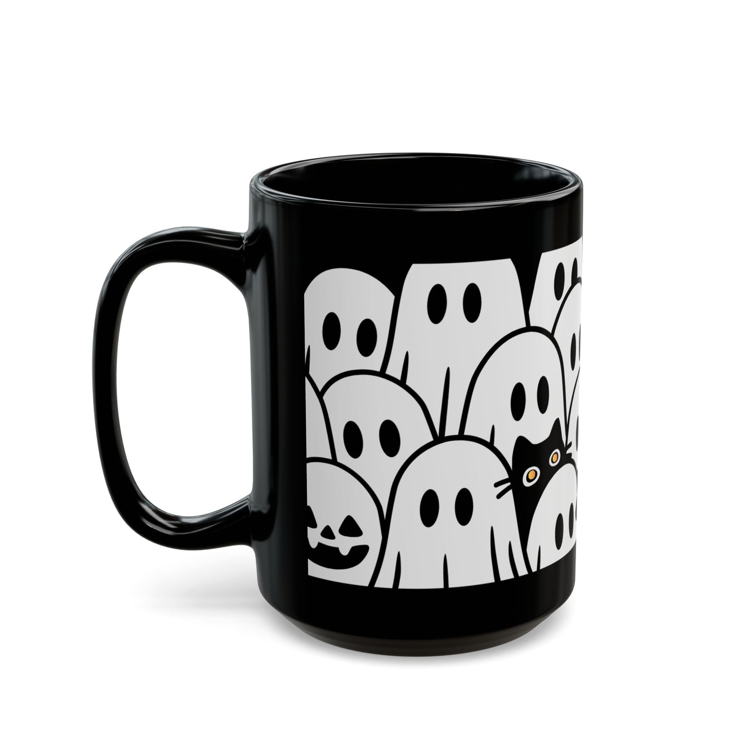 Halloween Ghosts Black Mug - Spooky Coffee Cup, Cute Mug for Halloween, Ghost Lovers, Unique Gift, 11oz & 15oz options