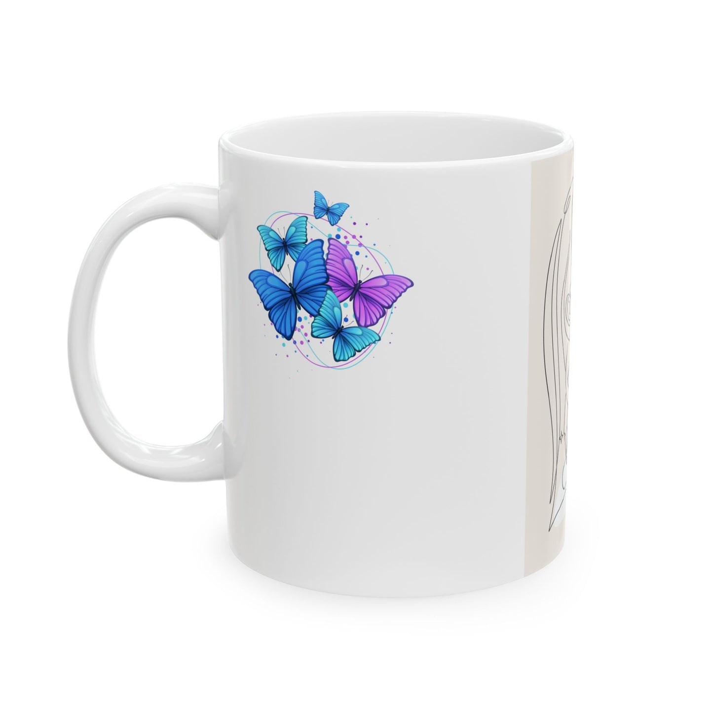 Artistic Butterfly Crystal Woman Ceramic Mug - Modern Line Art, Butterfly Design, Cute Gift, Home Decor, Coffee Lover, Artistic Print