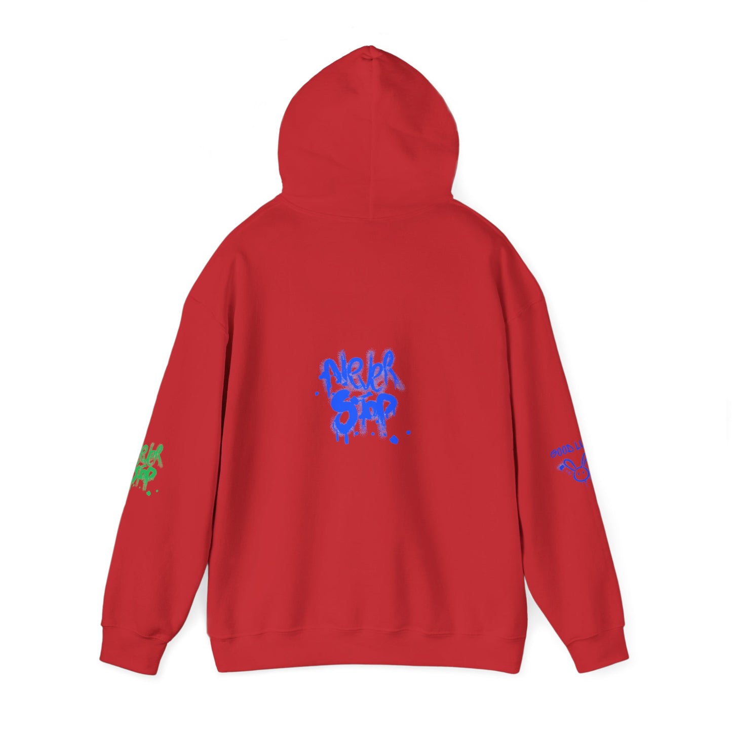 Good Luck Never Stop Unisex Heavy Blend Hooded Sweatshirt | Lucky Easter Bunny Design