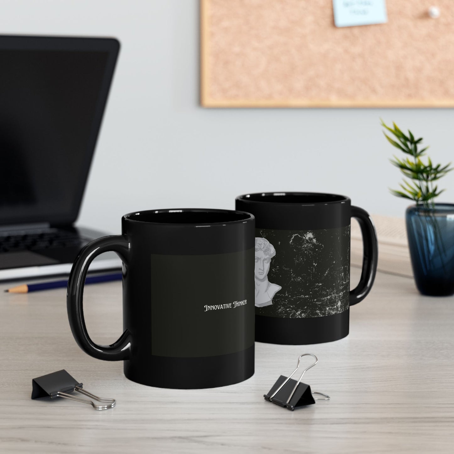 Artistic Black Mug with Bust Design, Gift for Art Lovers, Unique Ceramic Cup, Kitchen Decor, Mug for Coffee or Tea