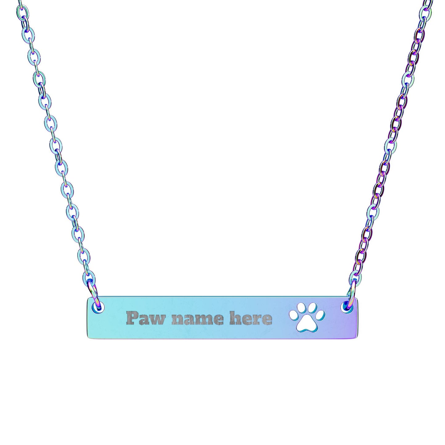 Engraved Paw Bar Necklace, Pet Lover Jewelry, Personalized Name Necklace, Dog Cat Memorial Gift, Custom Animal Charm