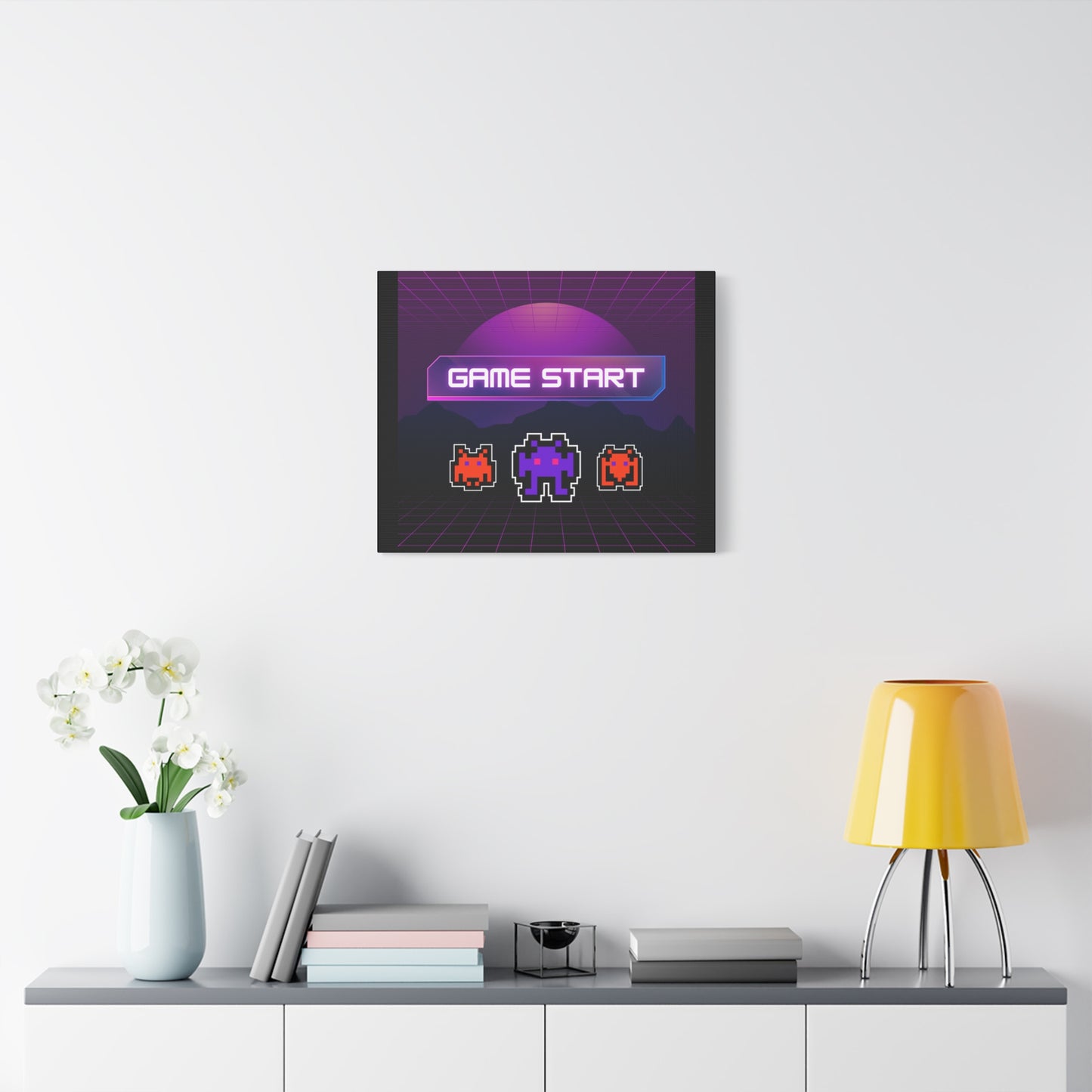 Retro Game Start Canvas Art Print | 80s Gaming Wall Decor, Gamer Gift, Pixel Art, Nostalgic Artwork, Home Decor