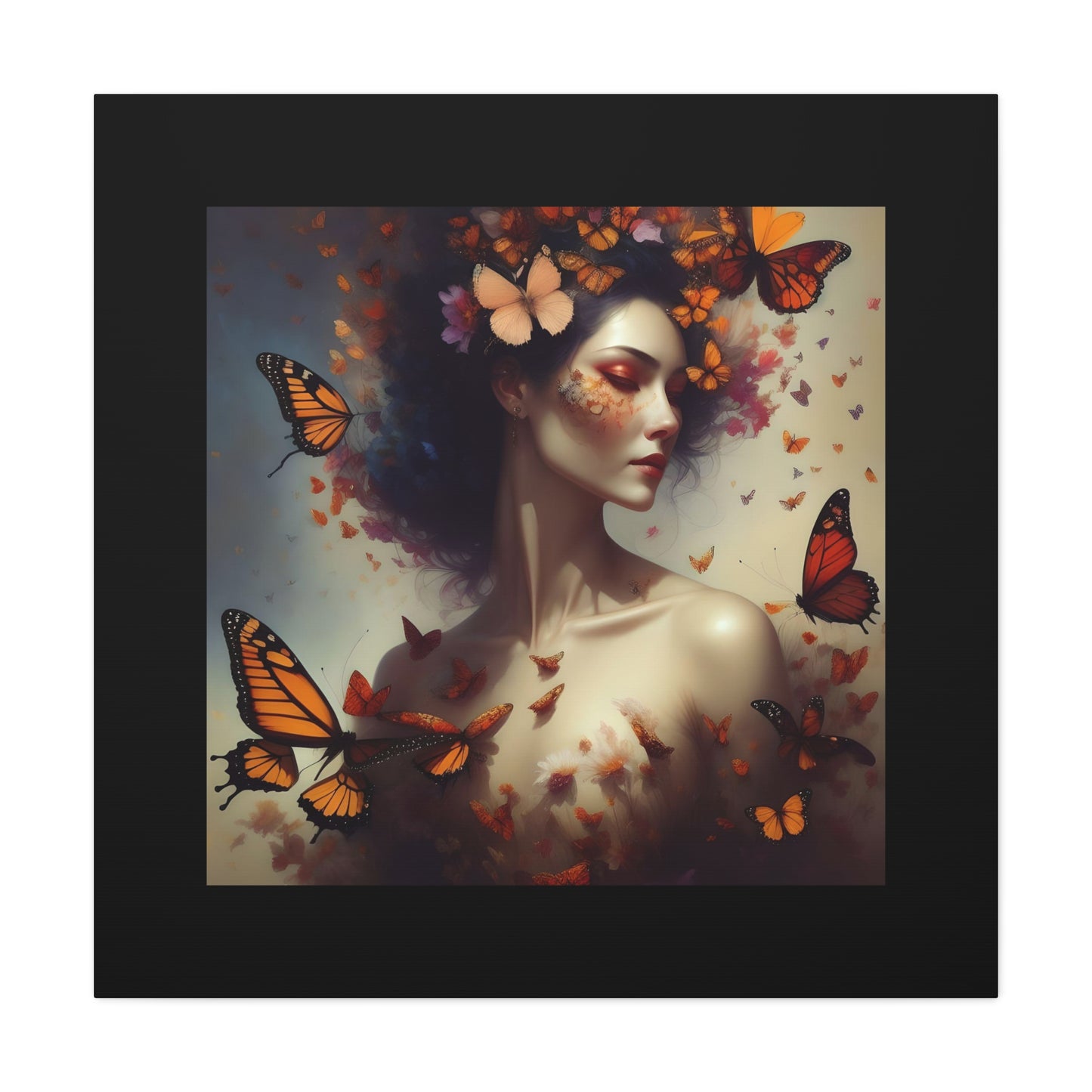 Canvas Wall Art - Butterfly Woman Print, Floral Home Decor, Unique Gift for Nature Lovers, Birthday Decoration, Whimsical Art
