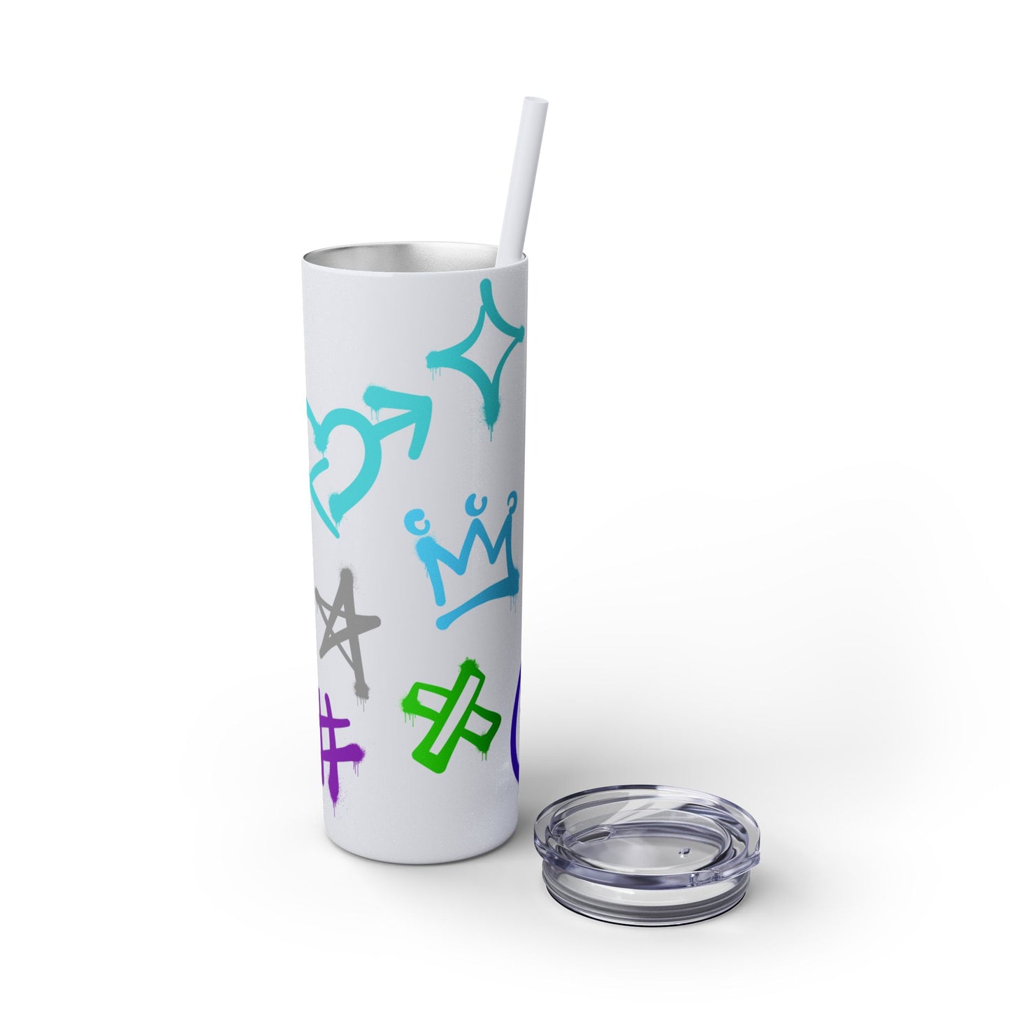 Trendy Skinny Tumbler with Straw, 20oz | Unique Graffiti Style Drinkware for Teens, Gifts, Parties, and Everyday Use