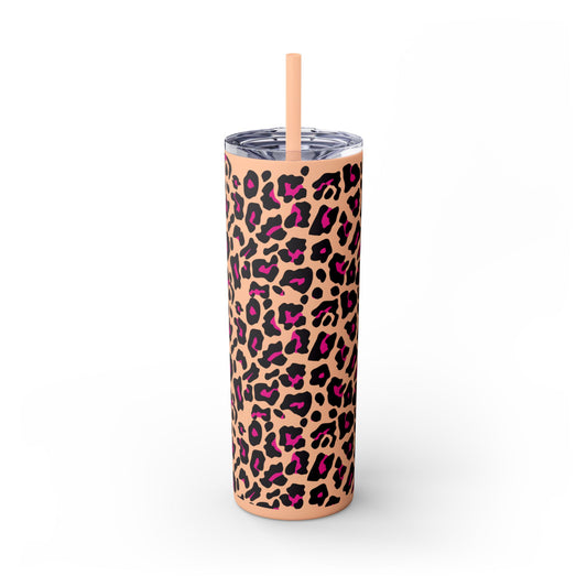 Trendy Leopard Print Skinny Tumbler, 20oz | Stylish Drinkware for Home, Office, Gifts, Reusable Straw, Animal Print