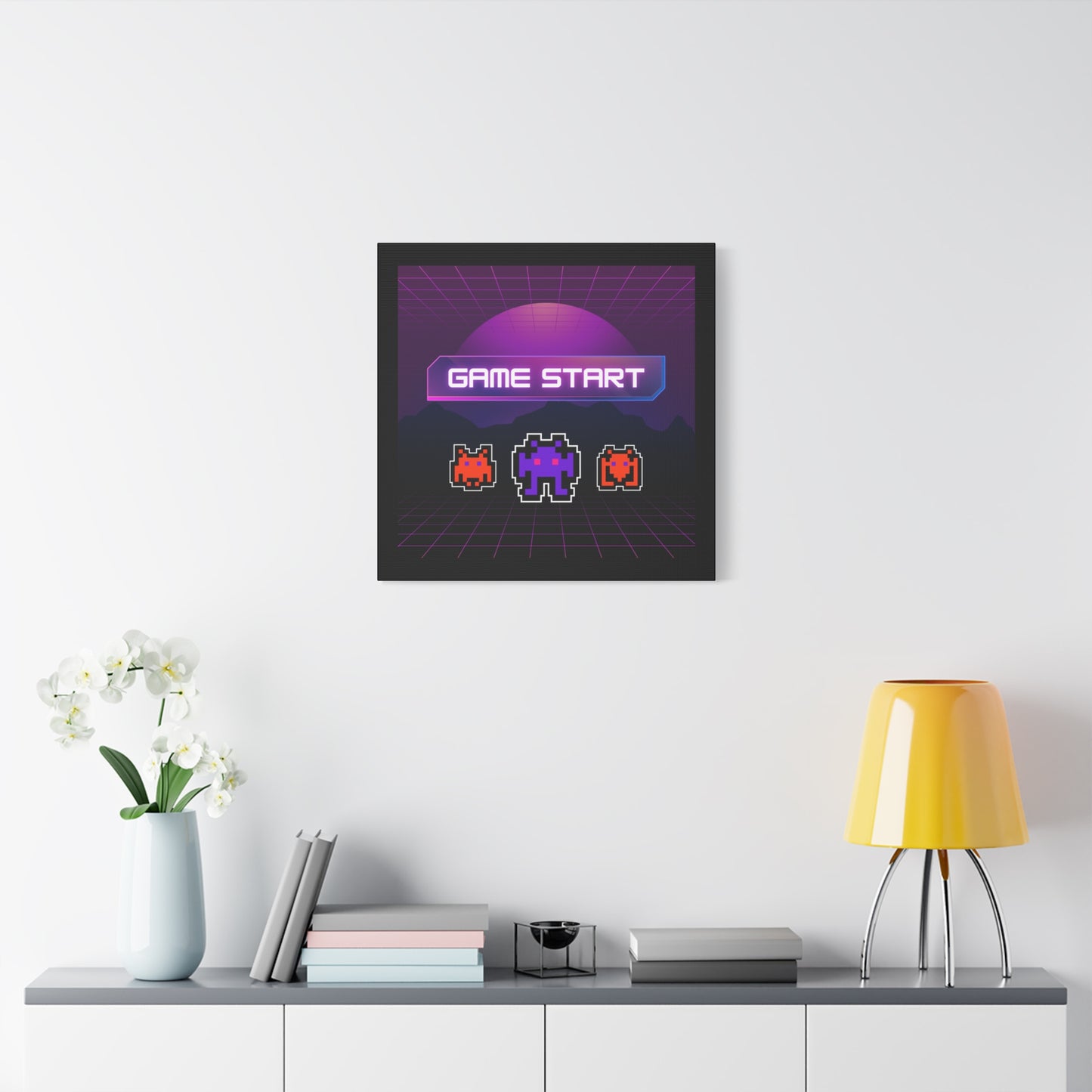 Retro Game Start Canvas Art Print | 80s Gaming Wall Decor, Gamer Gift, Pixel Art, Nostalgic Artwork, Home Decor