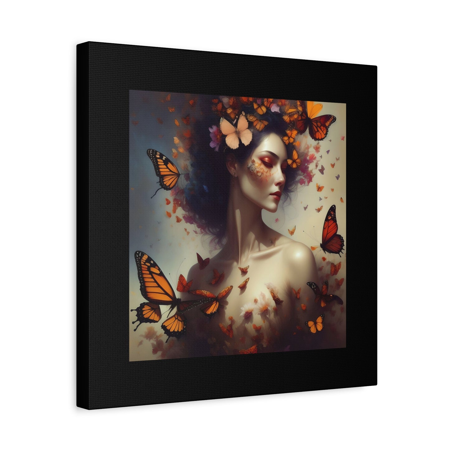 Canvas Wall Art - Butterfly Woman Print, Floral Home Decor, Unique Gift for Nature Lovers, Birthday Decoration, Whimsical Art