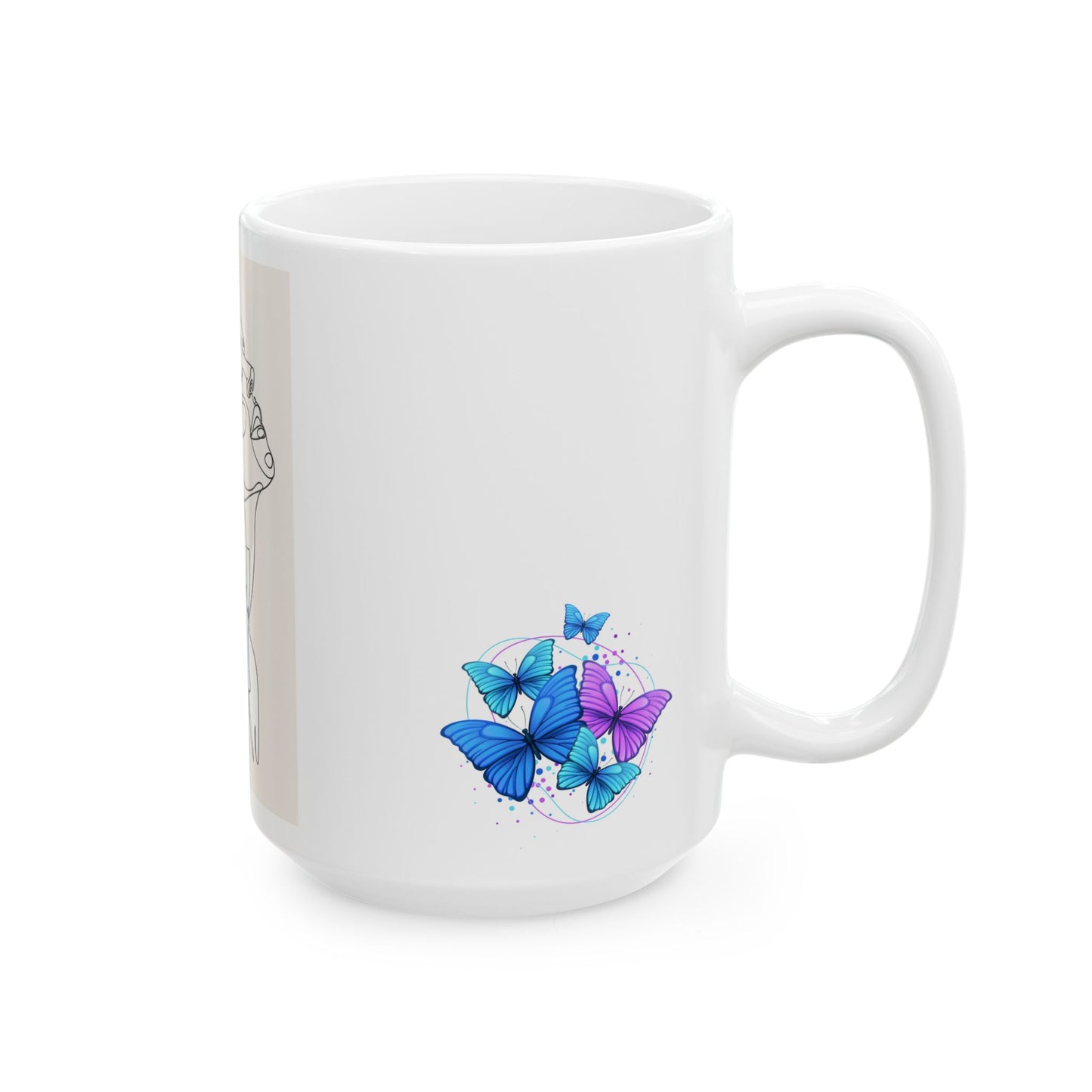 Artistic Butterfly Crystal Woman Ceramic Mug - Modern Line Art, Butterfly Design, Cute Gift, Home Decor, Coffee Lover, Artistic Print