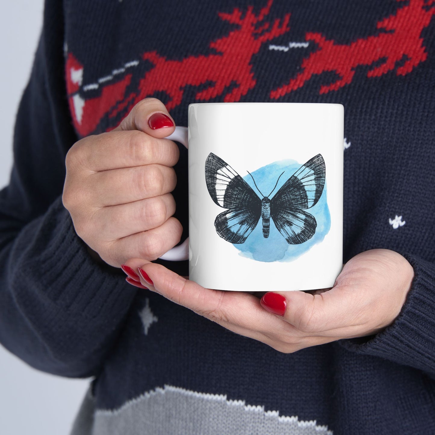 Blue Butterfly Art Ceramic Mug | Cute Coffee Cup, Gift for Nature Lovers, Home Decor, Perfect for Birthdays & Holidays