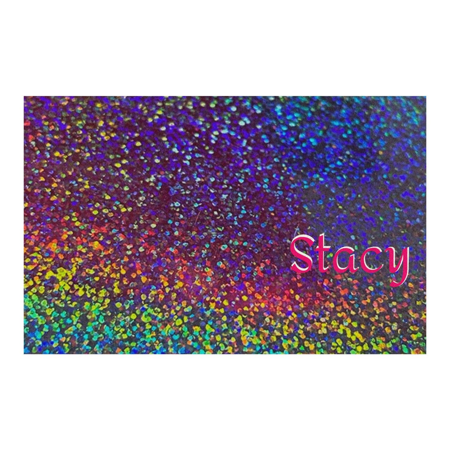 Personalized Rainbow Holographic Glitter Print Rug - Iridescent Speckled Floor Mat