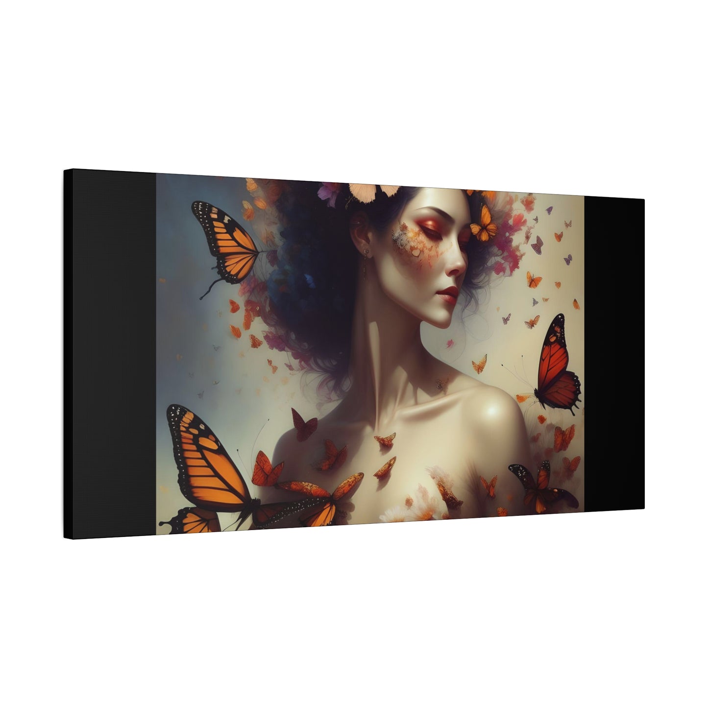Canvas Wall Art - Butterfly Woman Print, Floral Home Decor, Unique Gift for Nature Lovers, Birthday Decoration, Whimsical Art