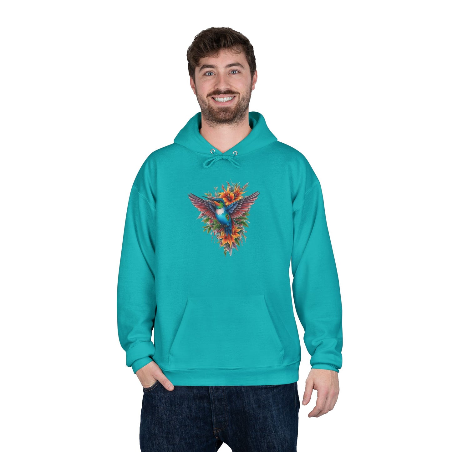 Vibrant Hummingbird Hoodie, Eco-Friendly Pullover, Perfect Gift for Nature Lovers, Spring Fashion, Unique Floral Design