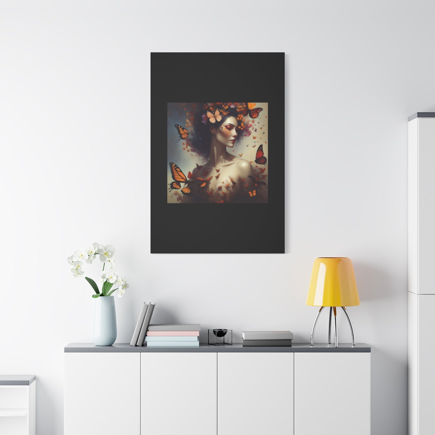 Canvas Wall Art - Butterfly Woman Print, Floral Home Decor, Unique Gift for Nature Lovers, Birthday Decoration, Whimsical Art