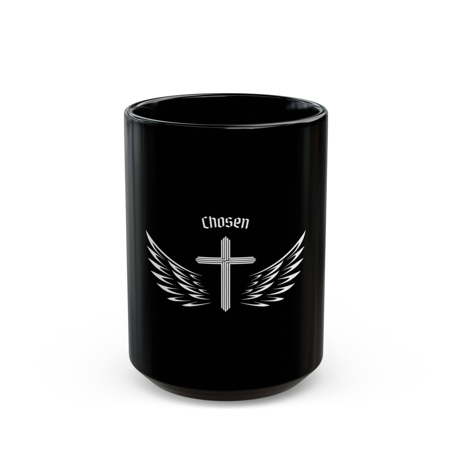 "Chosen" Inspirational Black Mug with Wings | Perfect Gift for Faith Lovers, Motivational Coffee Cup, Religious Home Decor, Christian Mug