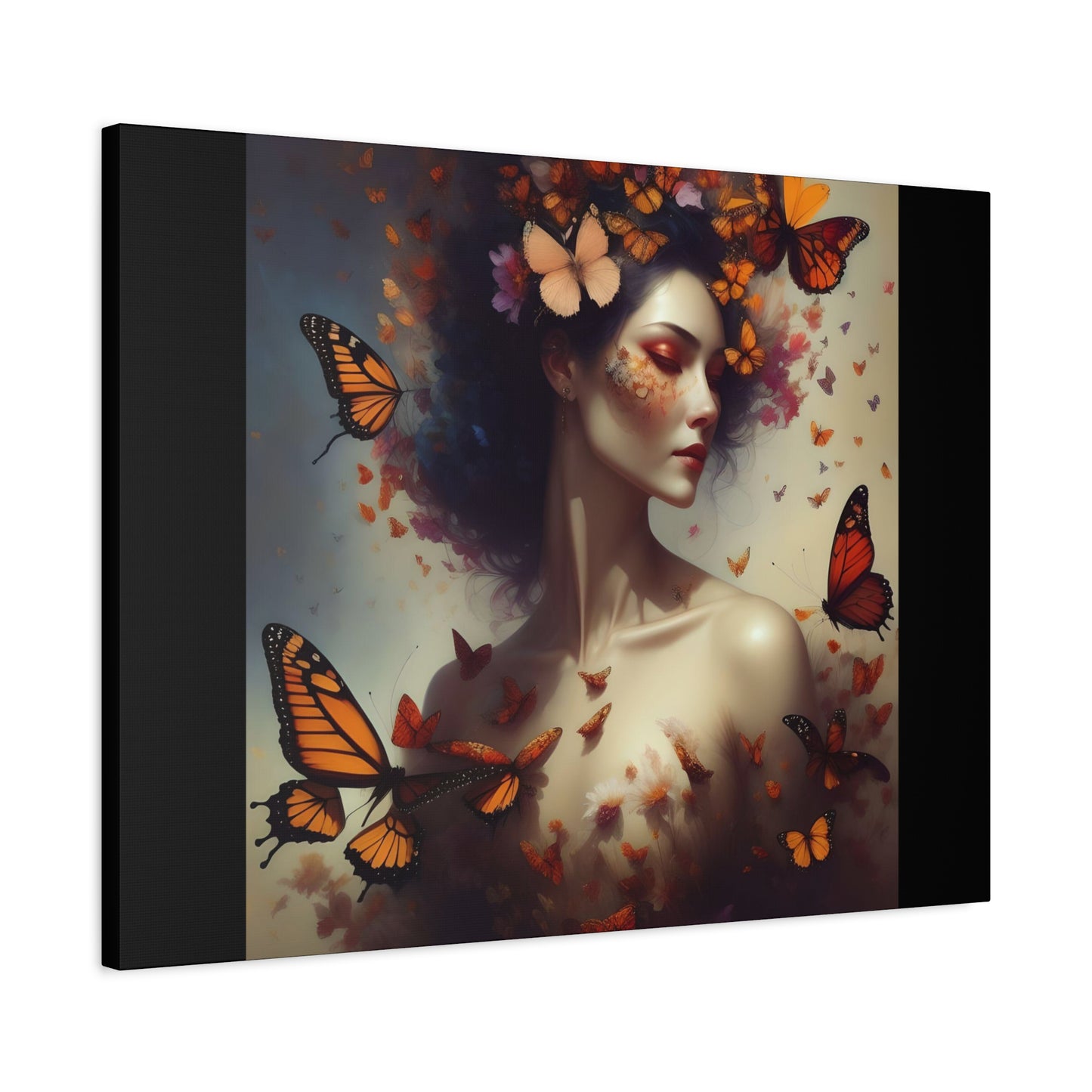 Canvas Wall Art - Butterfly Woman Print, Floral Home Decor, Unique Gift for Nature Lovers, Birthday Decoration, Whimsical Art