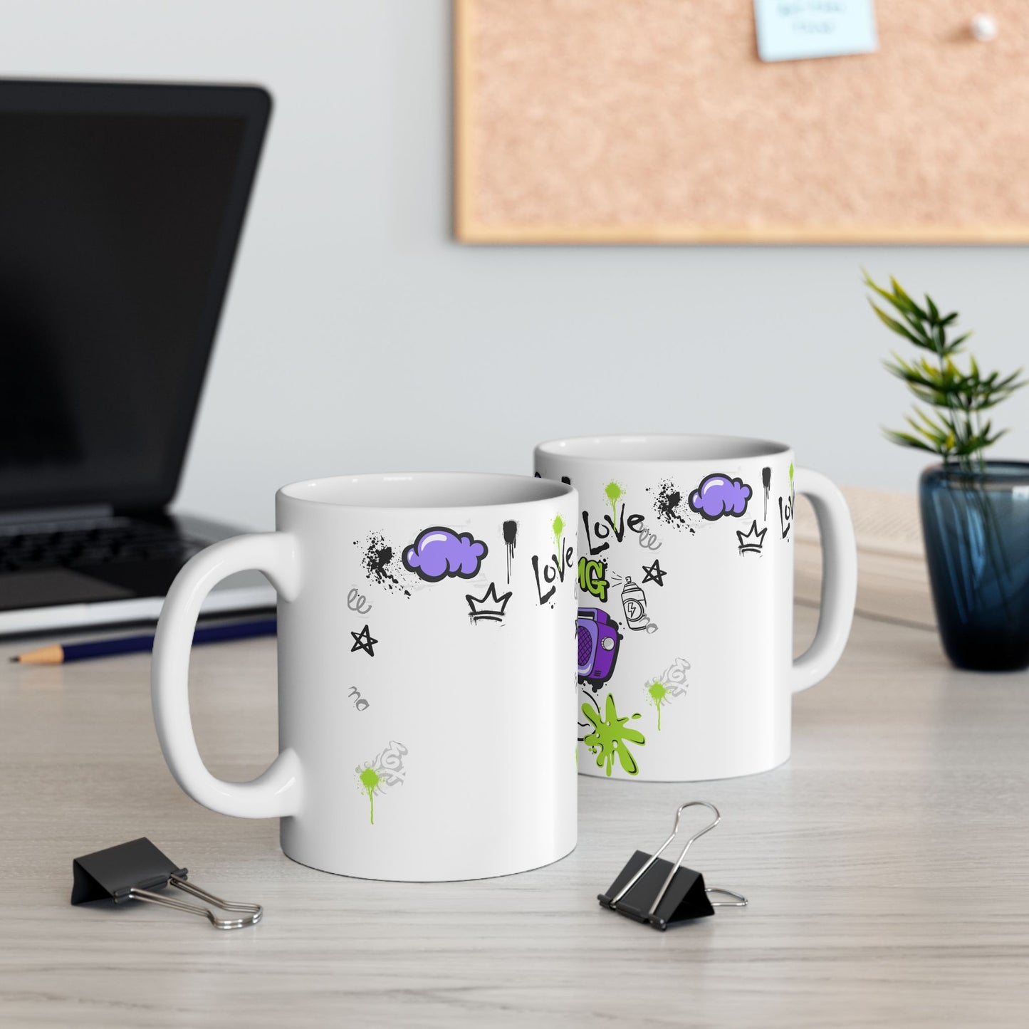 Trendy LOVE Graffiti Ceramic Mug, Unique Gift for Teens, Street Art Coffee Cup, Fun Drinkware for Birthdays, Cool Personalized Cup