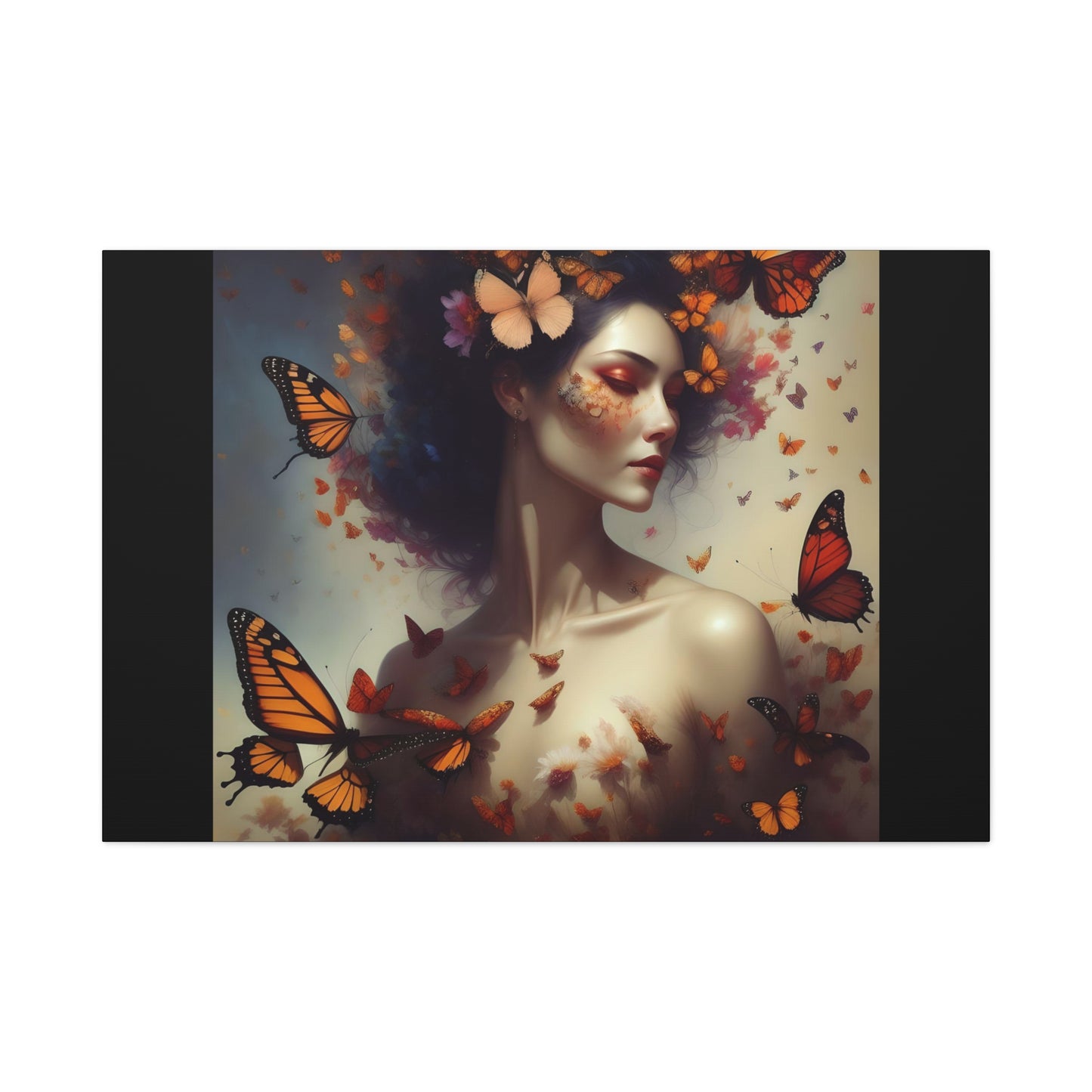 Canvas Wall Art - Butterfly Woman Print, Floral Home Decor, Unique Gift for Nature Lovers, Birthday Decoration, Whimsical Art