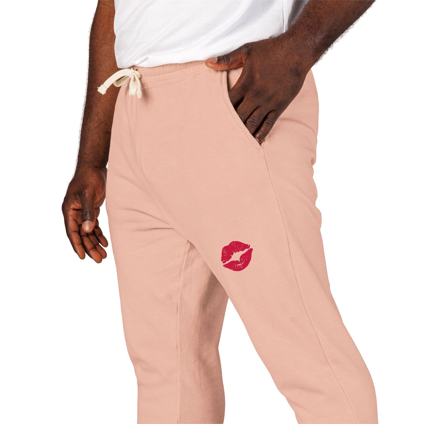 Cozy Fleece Kiss Print Sweatpants, Relaxed Lounge Pants, Unisex Stylish Joggers, Perfect for Casual Days, Gift for Friends, Comfortable Home Wear
