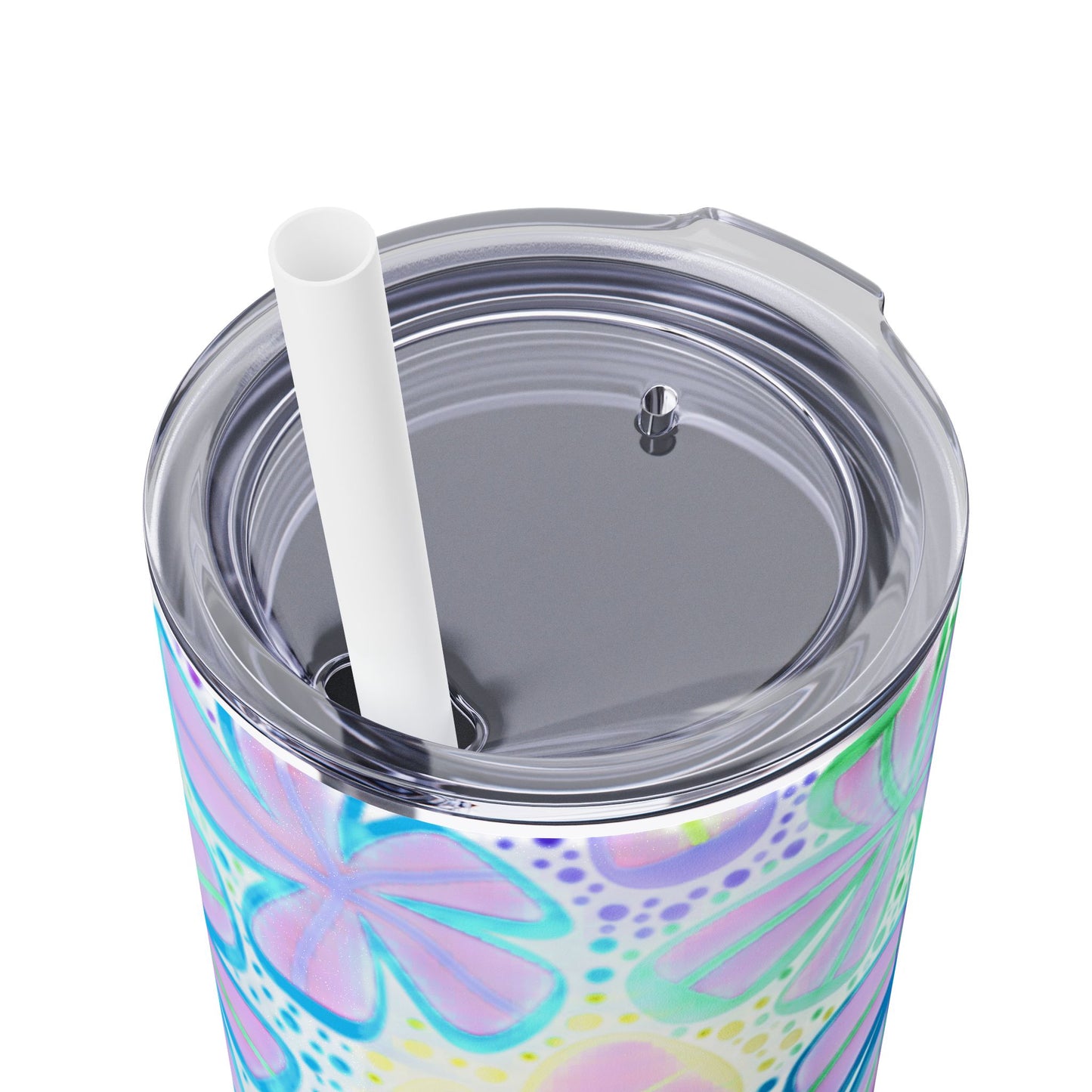 Pastel Butterfly Tumbler, 20oz Drinkware, Spring Decor, Cute Gift for Her, Eco-Friendly Cup, Floral Water Bottle