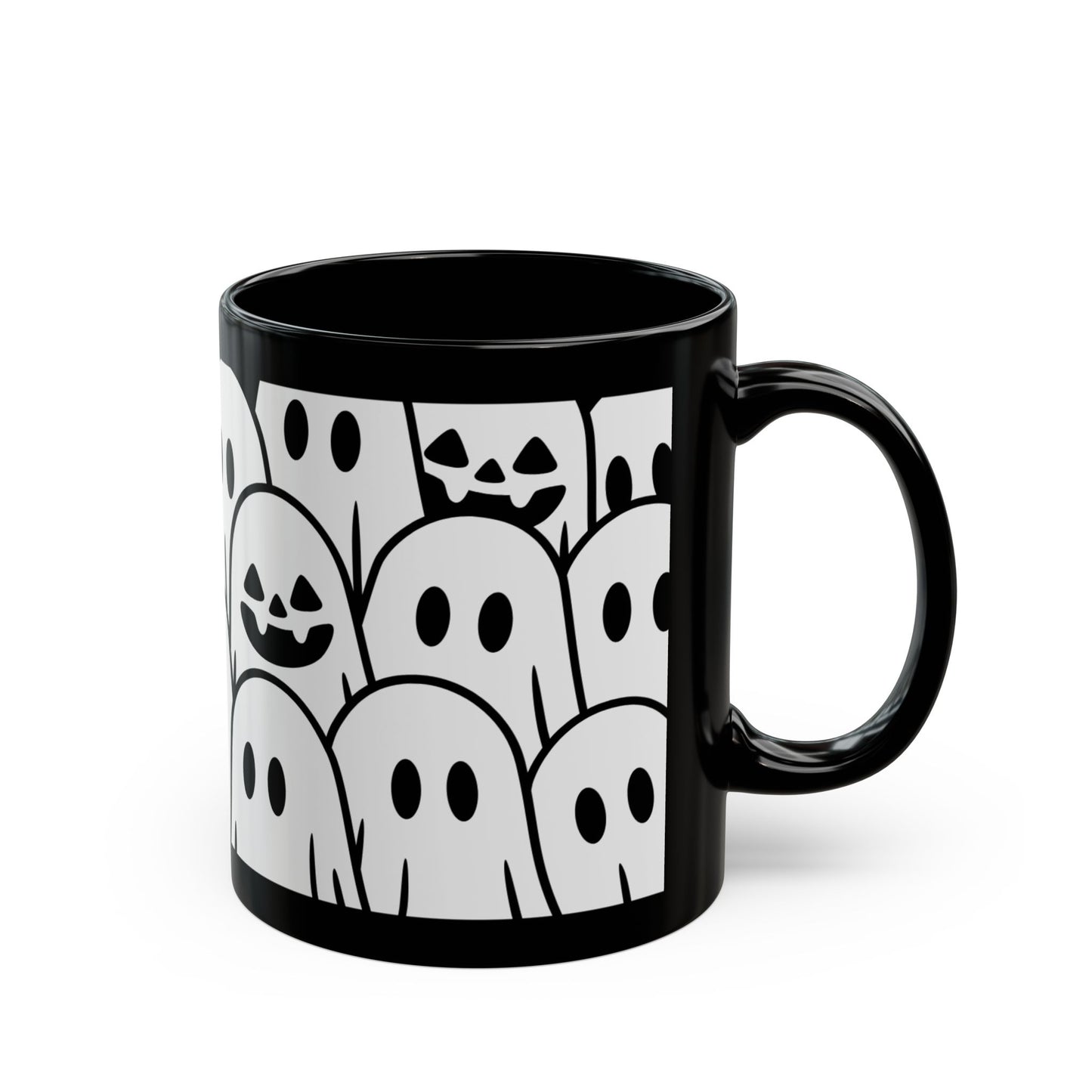 Halloween Ghosts Black Mug - Spooky Coffee Cup, Cute Mug for Halloween, Ghost Lovers, Unique Gift, 11oz & 15oz options