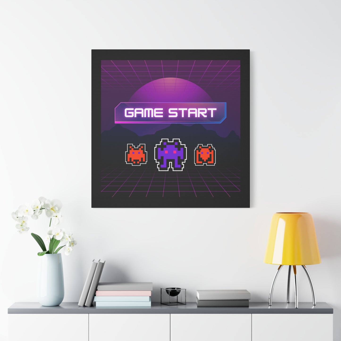 Retro Game Start Canvas Art Print | 80s Gaming Wall Decor, Gamer Gift, Pixel Art, Nostalgic Artwork, Home Decor