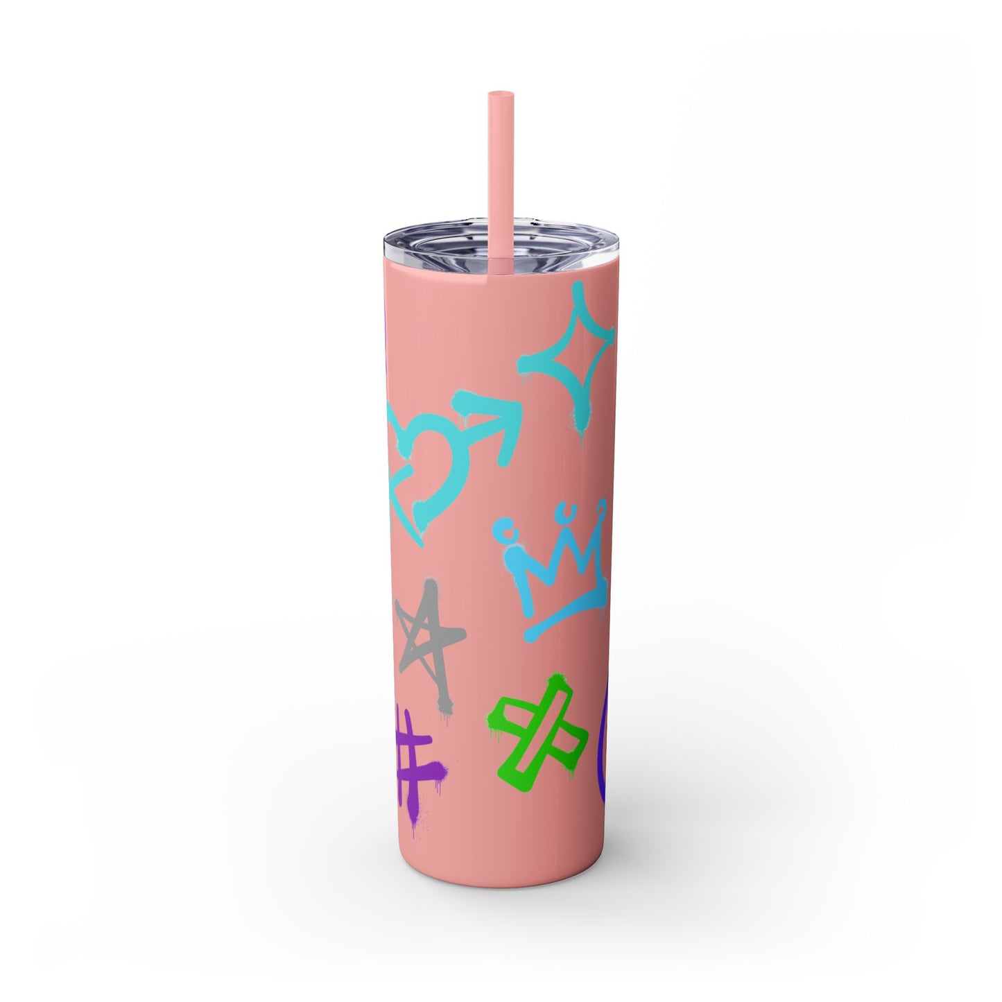 Trendy Skinny Tumbler with Straw, 20oz | Unique Graffiti Style Drinkware for Teens, Gifts, Parties, and Everyday Use