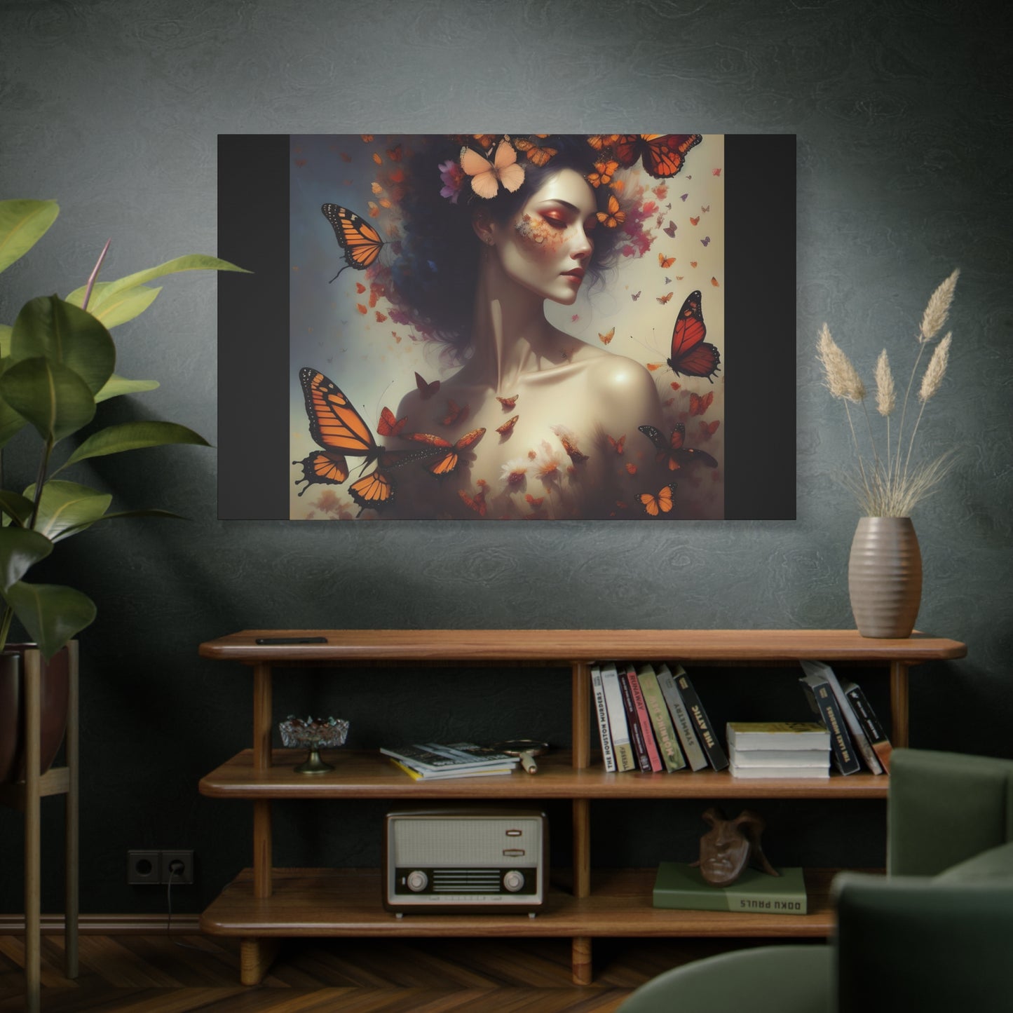 Canvas Wall Art - Butterfly Woman Print, Floral Home Decor, Unique Gift for Nature Lovers, Birthday Decoration, Whimsical Art