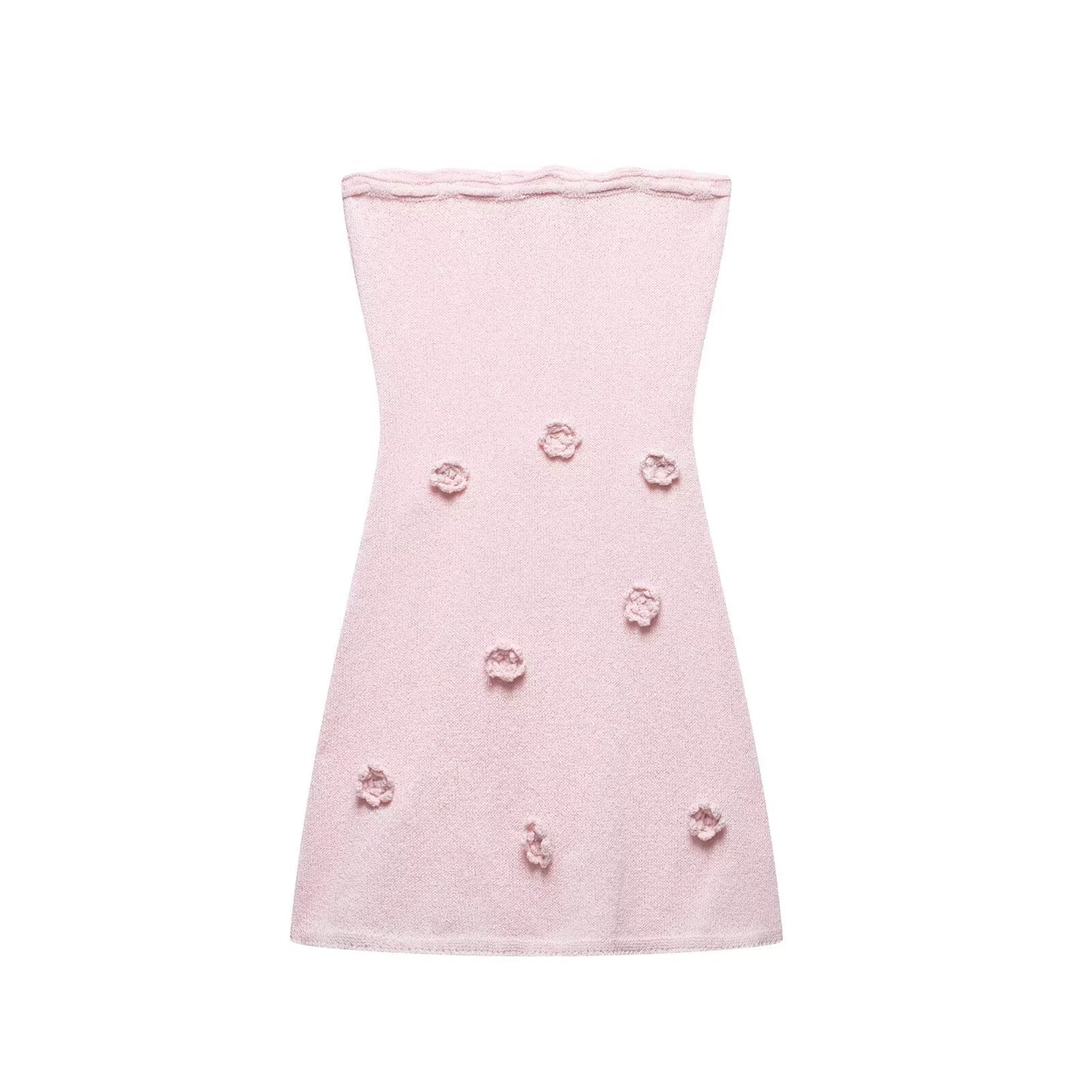 Women Clothing Spring Three Dimensional Floral Chest Lace up Knitted Tube Top Dress