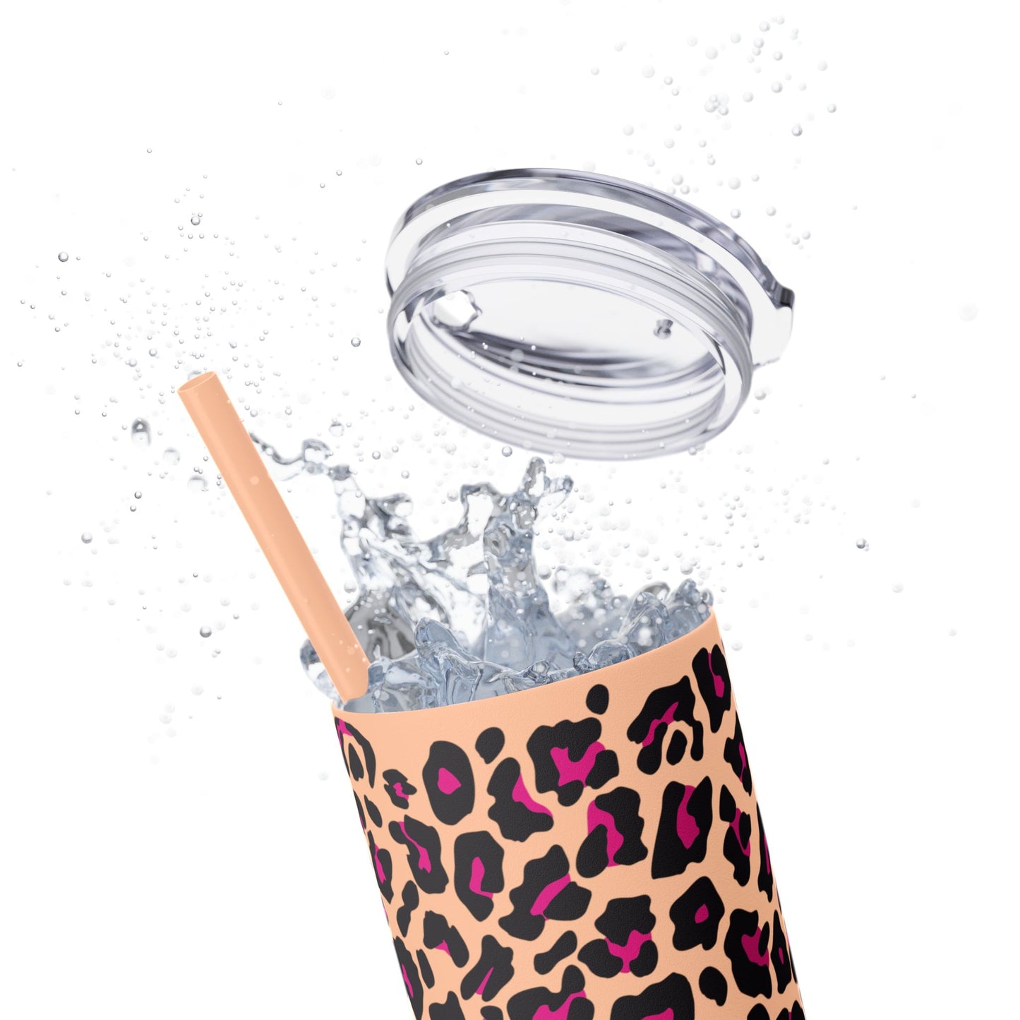 Trendy Leopard Print Skinny Tumbler, 20oz | Stylish Drinkware for Home, Office, Gifts, Reusable Straw, Animal Print