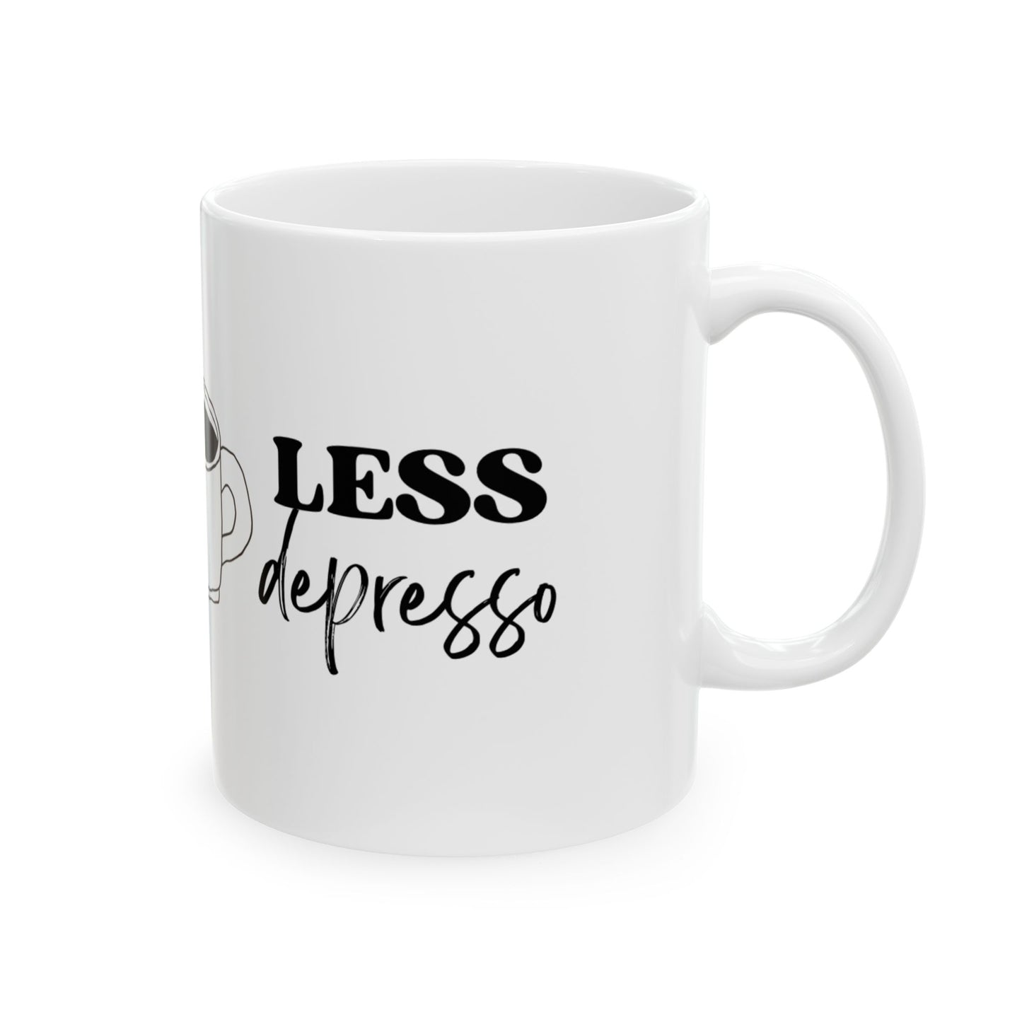 MORE EXPRESSO, LESS DEPRESSO Artisan Coffee Mug with Fun Quotes, Unique Gift for Coffee Lovers, Home Decor, Birthday Present, Office Mug