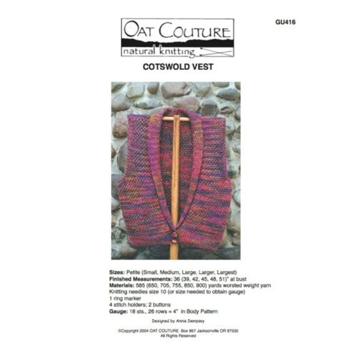 NWT Annie Dempsey Oat Couture GU416 Cotswold Vest Sweater Knitting Pattern