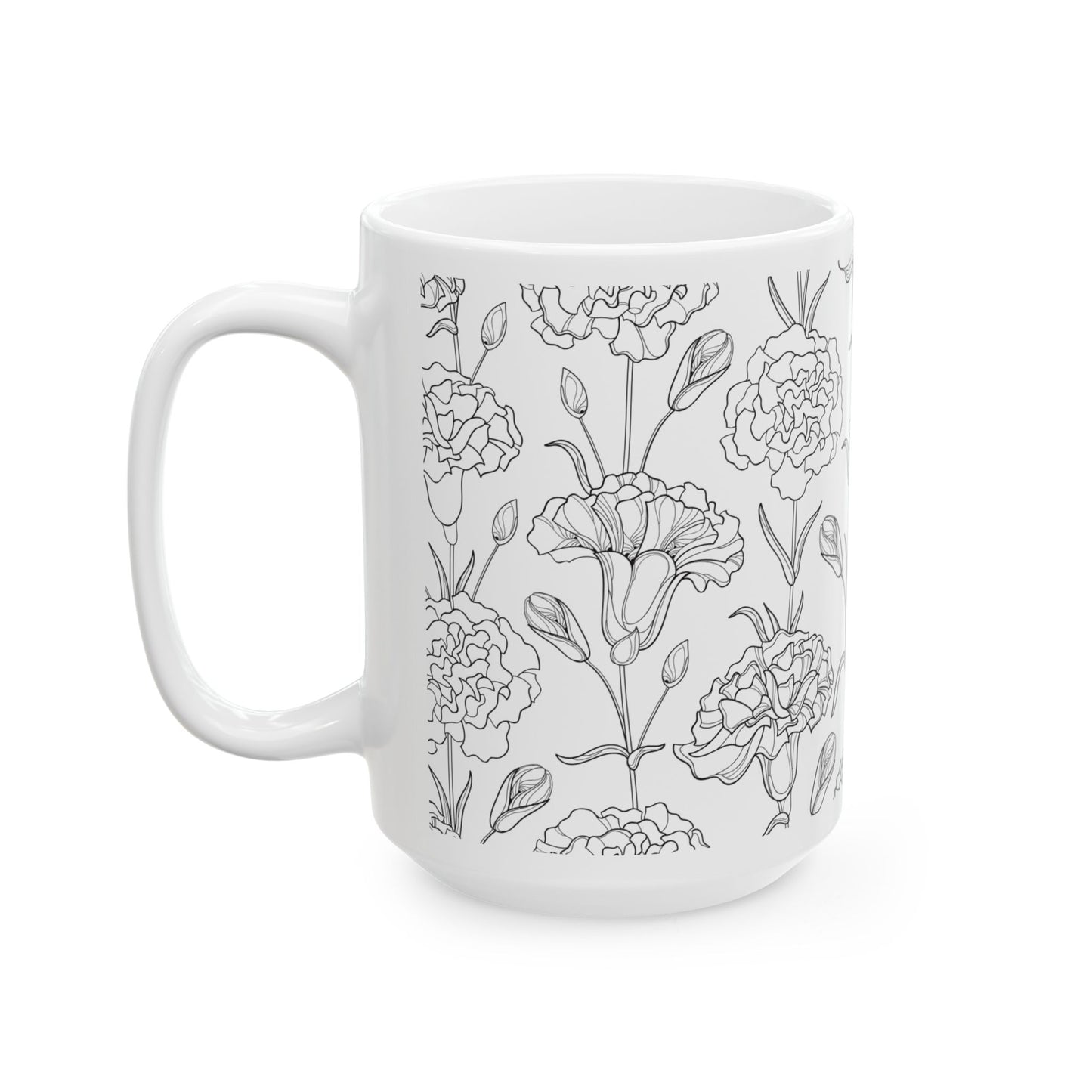 Floral Elegance Ceramic Mug, 11oz, 15oz, Gift for Her, Home Decor, Mother's Day, Coffee Lover, Minimalist Style