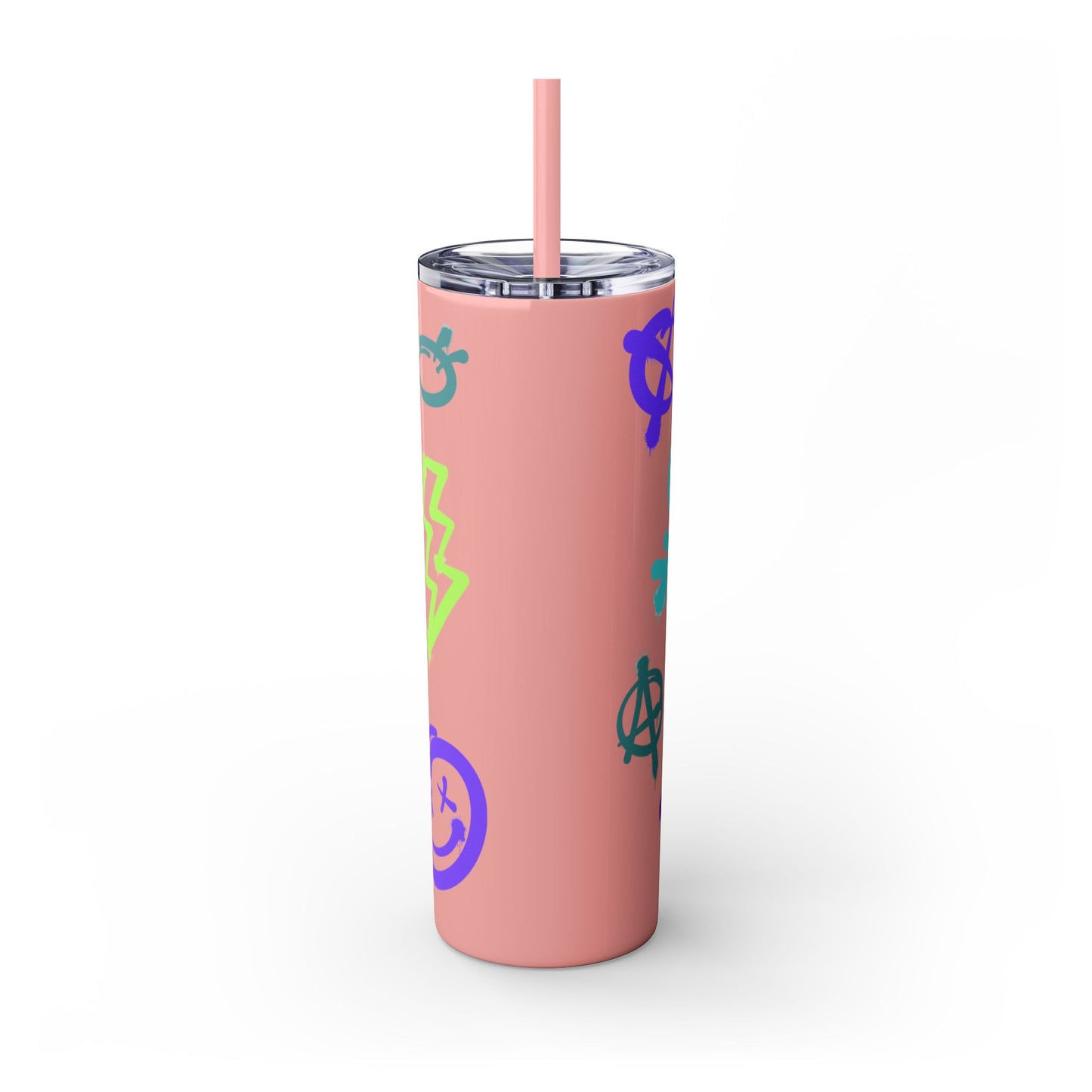 Trendy Skinny Tumbler with Straw, 20oz | Unique Graffiti Style Drinkware for Teens, Gifts, Parties, and Everyday Use
