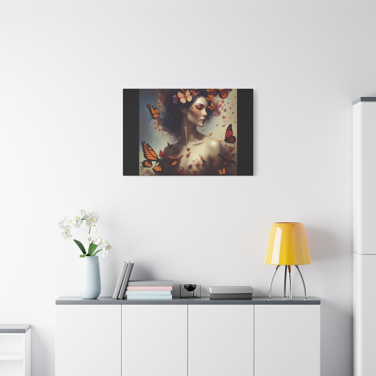 Canvas Wall Art - Butterfly Woman Print, Floral Home Decor, Unique Gift for Nature Lovers, Birthday Decoration, Whimsical Art