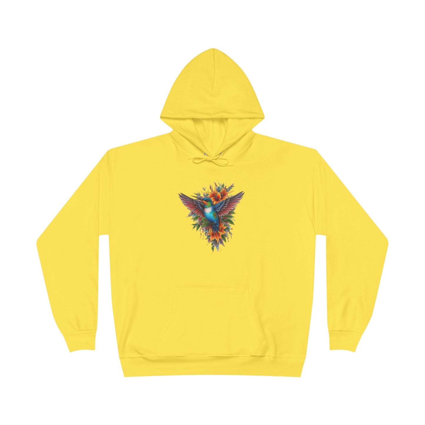 Vibrant Hummingbird Hoodie, Eco-Friendly Pullover, Perfect Gift for Nature Lovers, Spring Fashion, Unique Floral Design