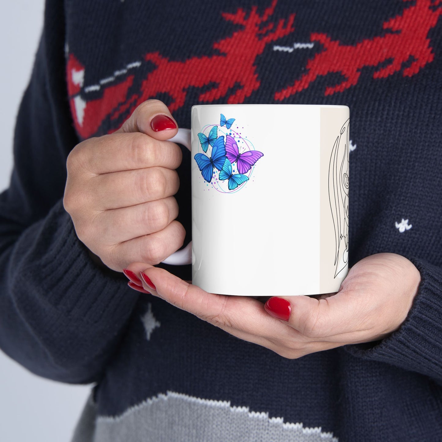 Artistic Butterfly Crystal Woman Ceramic Mug - Modern Line Art, Butterfly Design, Cute Gift, Home Decor, Coffee Lover, Artistic Print