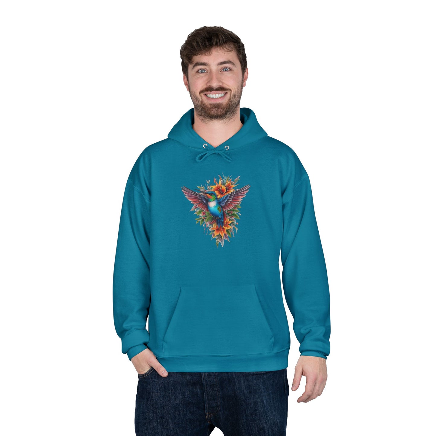 Vibrant Hummingbird Hoodie, Eco-Friendly Pullover, Perfect Gift for Nature Lovers, Spring Fashion, Unique Floral Design