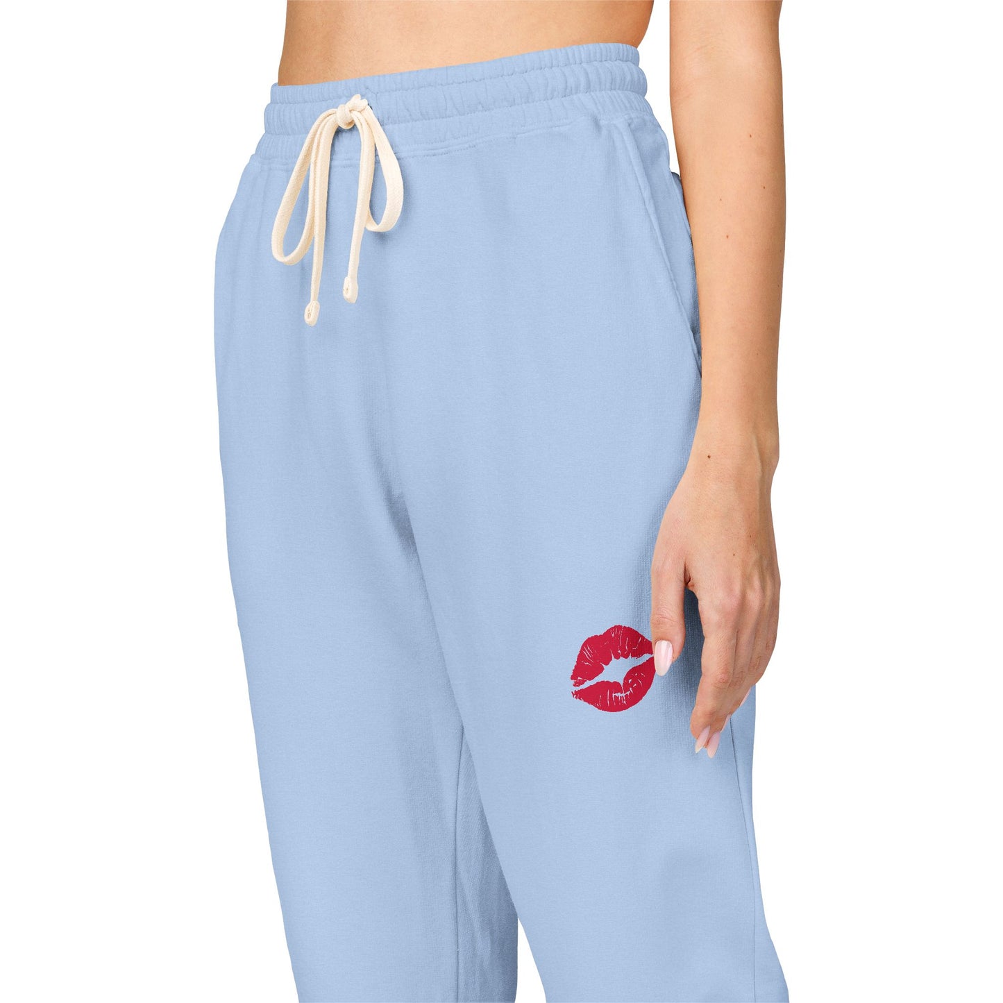 Cozy Fleece Kiss Print Sweatpants, Relaxed Lounge Pants, Unisex Stylish Joggers, Perfect for Casual Days, Gift for Friends, Comfortable Home Wear