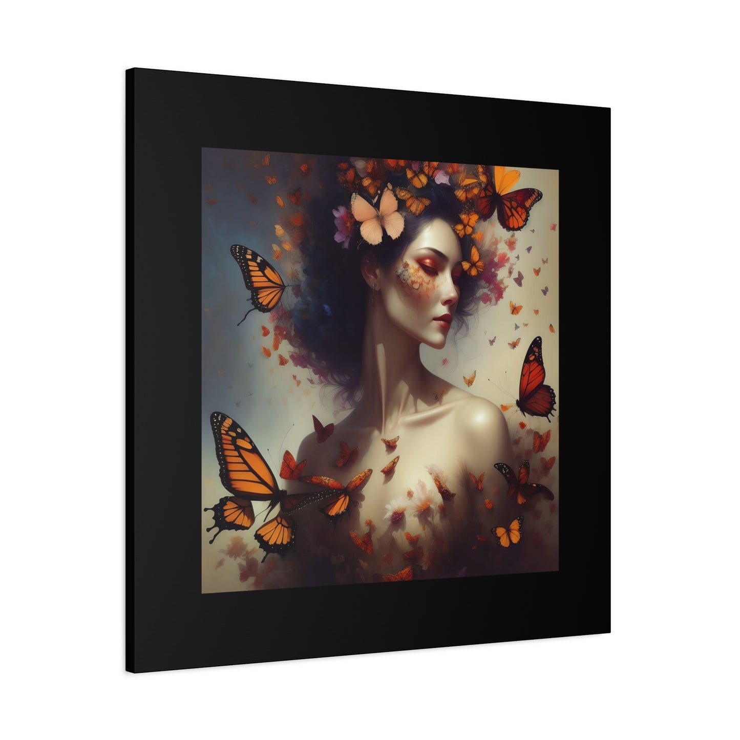 Canvas Wall Art - Butterfly Woman Print, Floral Home Decor, Unique Gift for Nature Lovers, Birthday Decoration, Whimsical Art