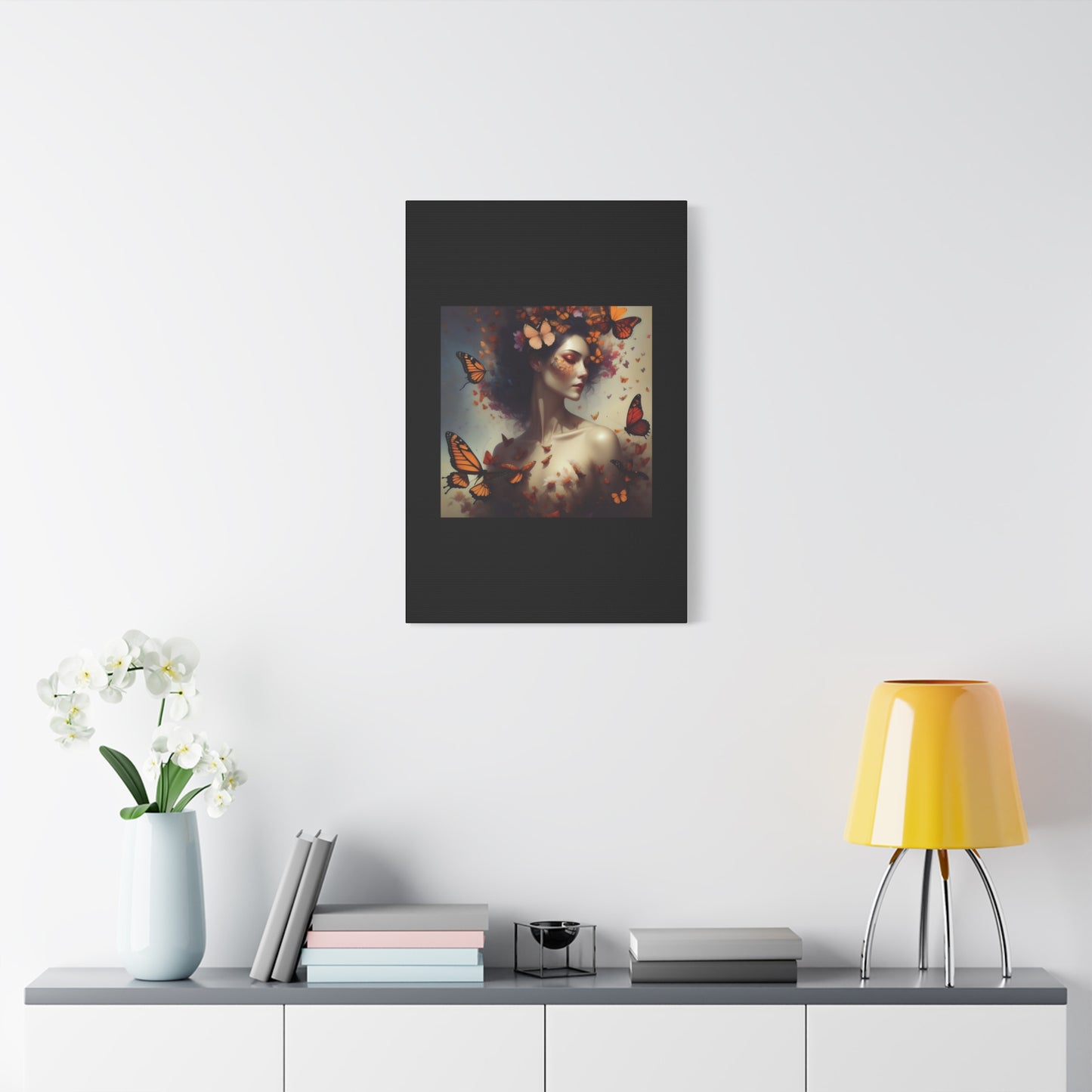 Canvas Wall Art - Butterfly Woman Print, Floral Home Decor, Unique Gift for Nature Lovers, Birthday Decoration, Whimsical Art