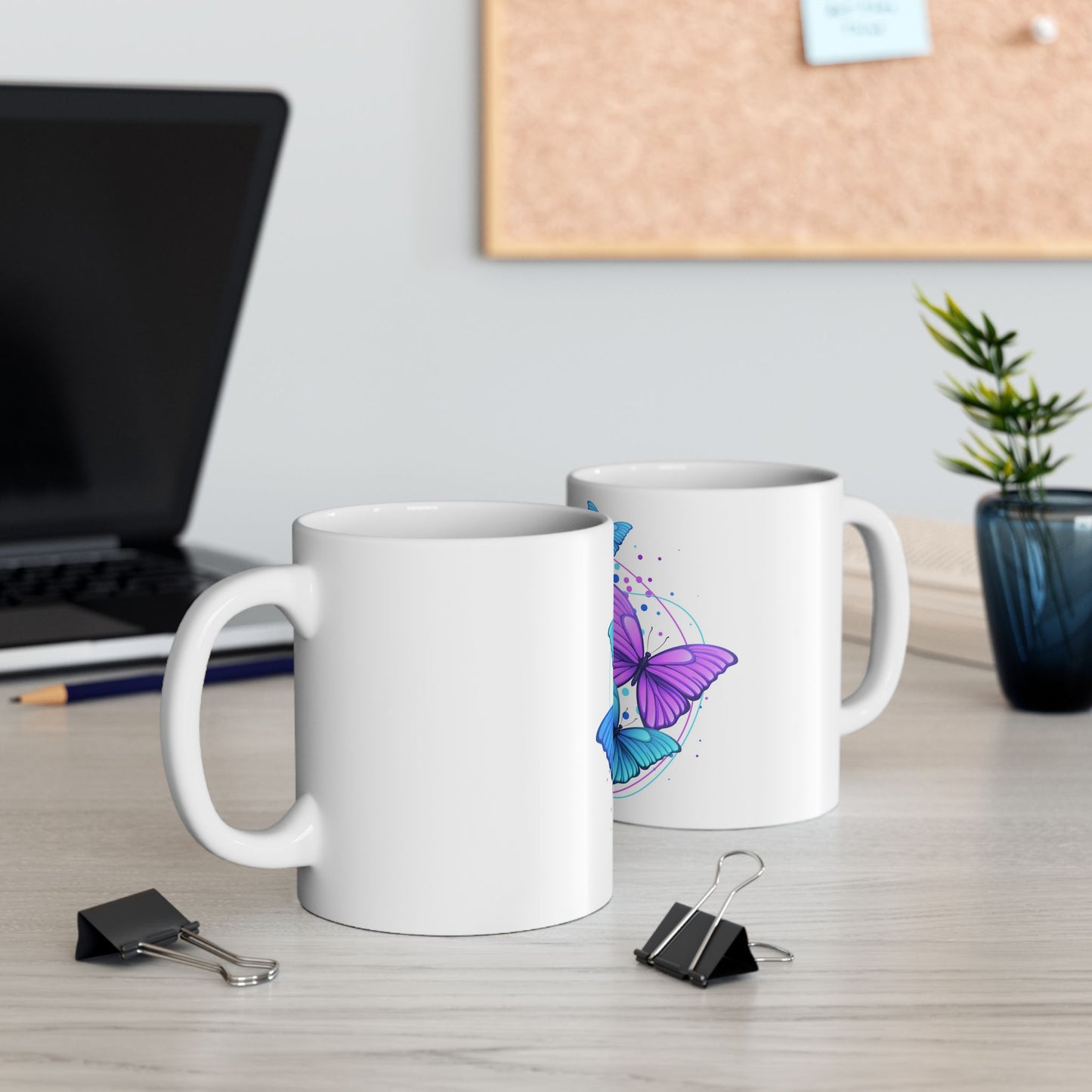 Butterfly Dreams Ceramic Mug, Colorful Butterfly Mug, Blue and Purple Mug, Nature Lover Gift, Spring Decor, Eco-Friendly Coffee Cup