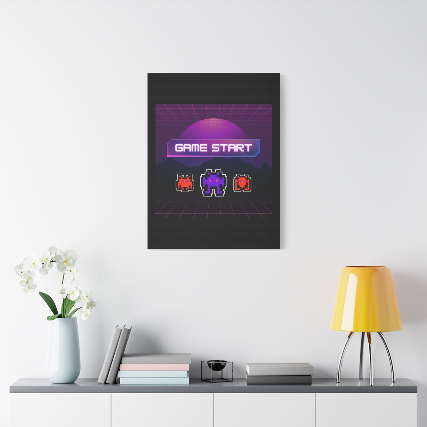 Retro Game Start Canvas Art Print | 80s Gaming Wall Decor, Gamer Gift, Pixel Art, Nostalgic Artwork, Home Decor