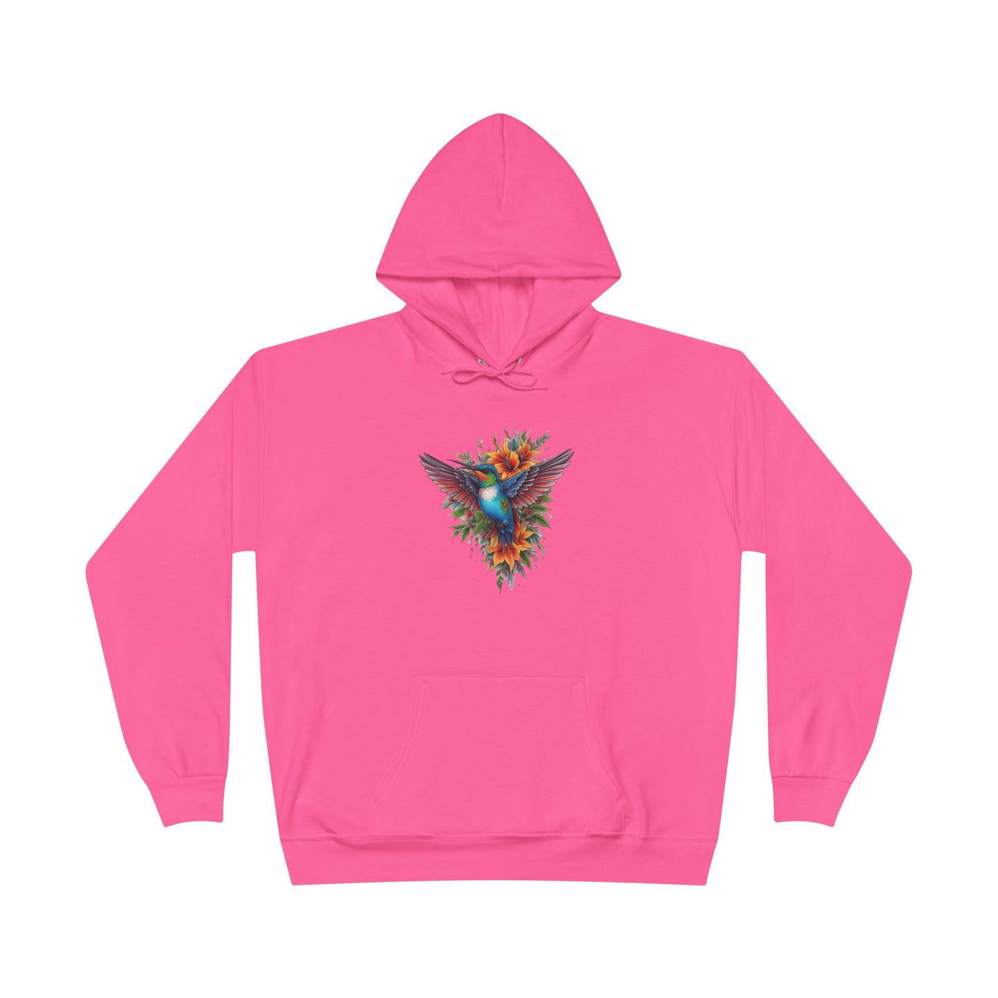 Vibrant Hummingbird Hoodie, Eco-Friendly Pullover, Perfect Gift for Nature Lovers, Spring Fashion, Unique Floral Design